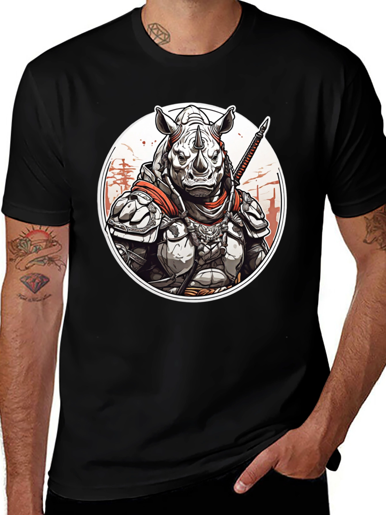 Variant 12 of Rhino Samurai Graphic Tee - Black Cotton Blend