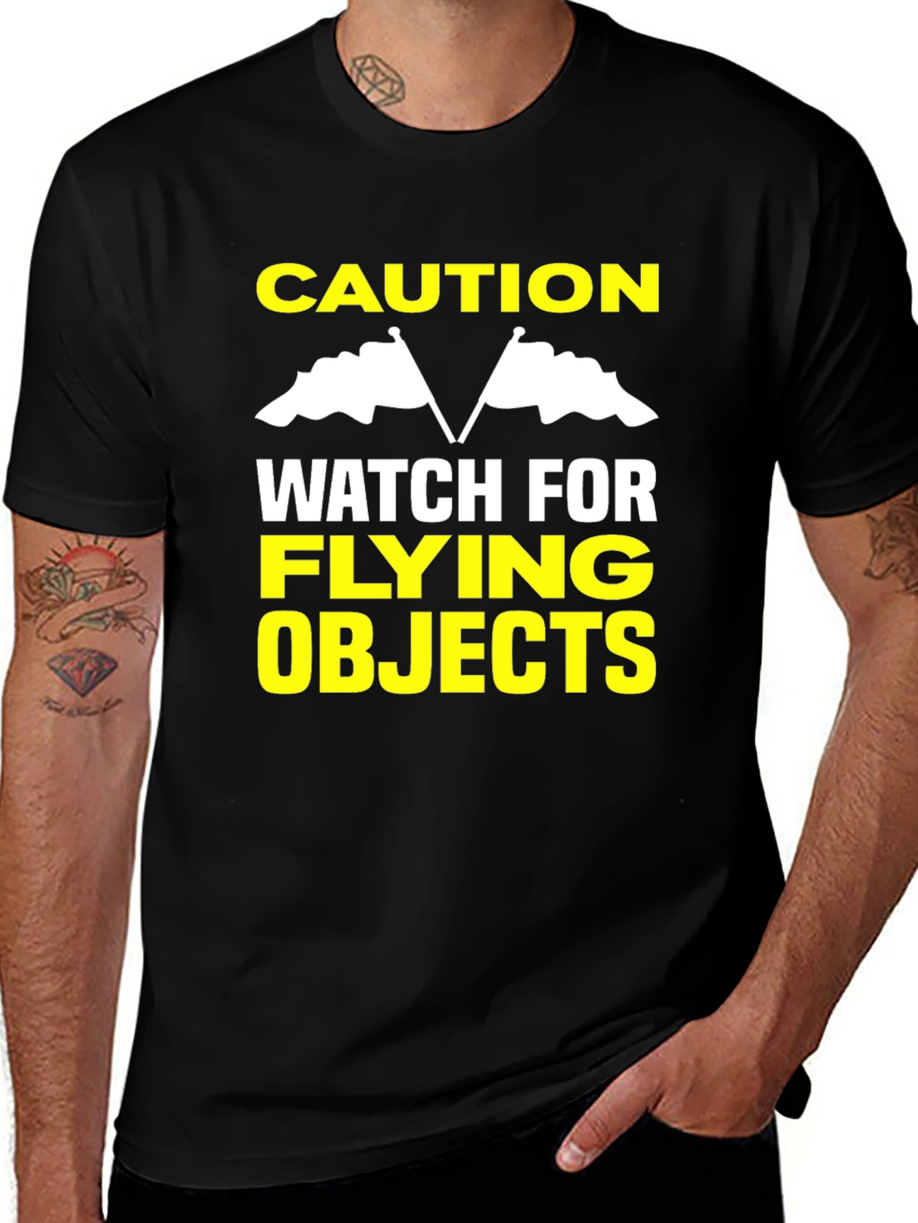 Caution Flying Objects T-Shirt - Funny Warning Tee