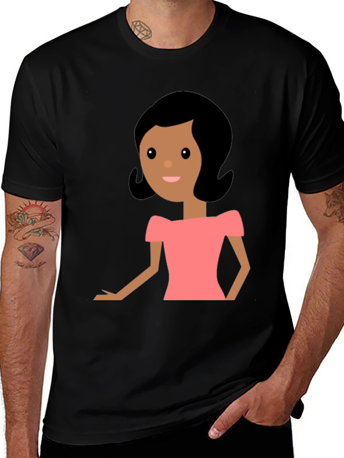 Variant 19 of Cartoon Woman Graphic Black T-Shirt