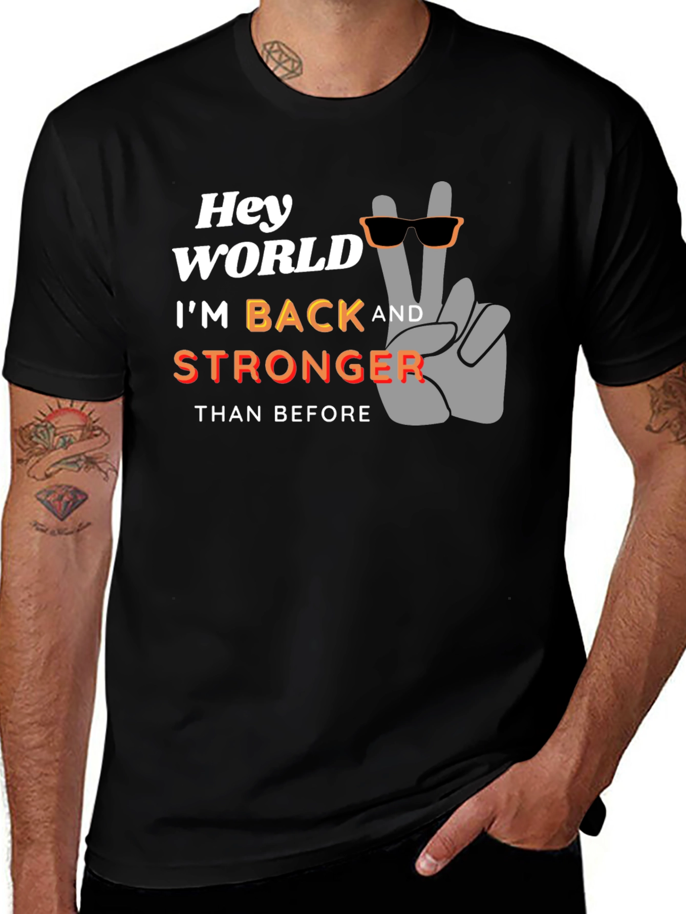 Variant 22 of Hey World I'm Back Stronger T-Shirt - Black