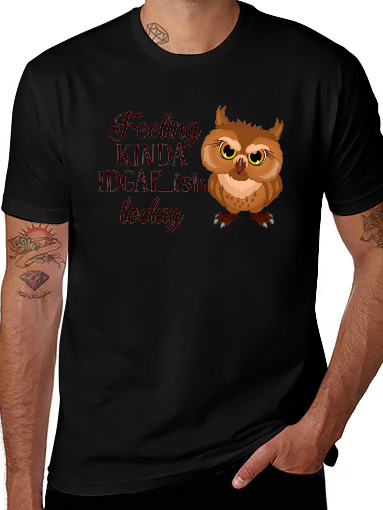 Variant 16 of Feeling Kinda IDGAF-ish Owl T-Shirt - Black