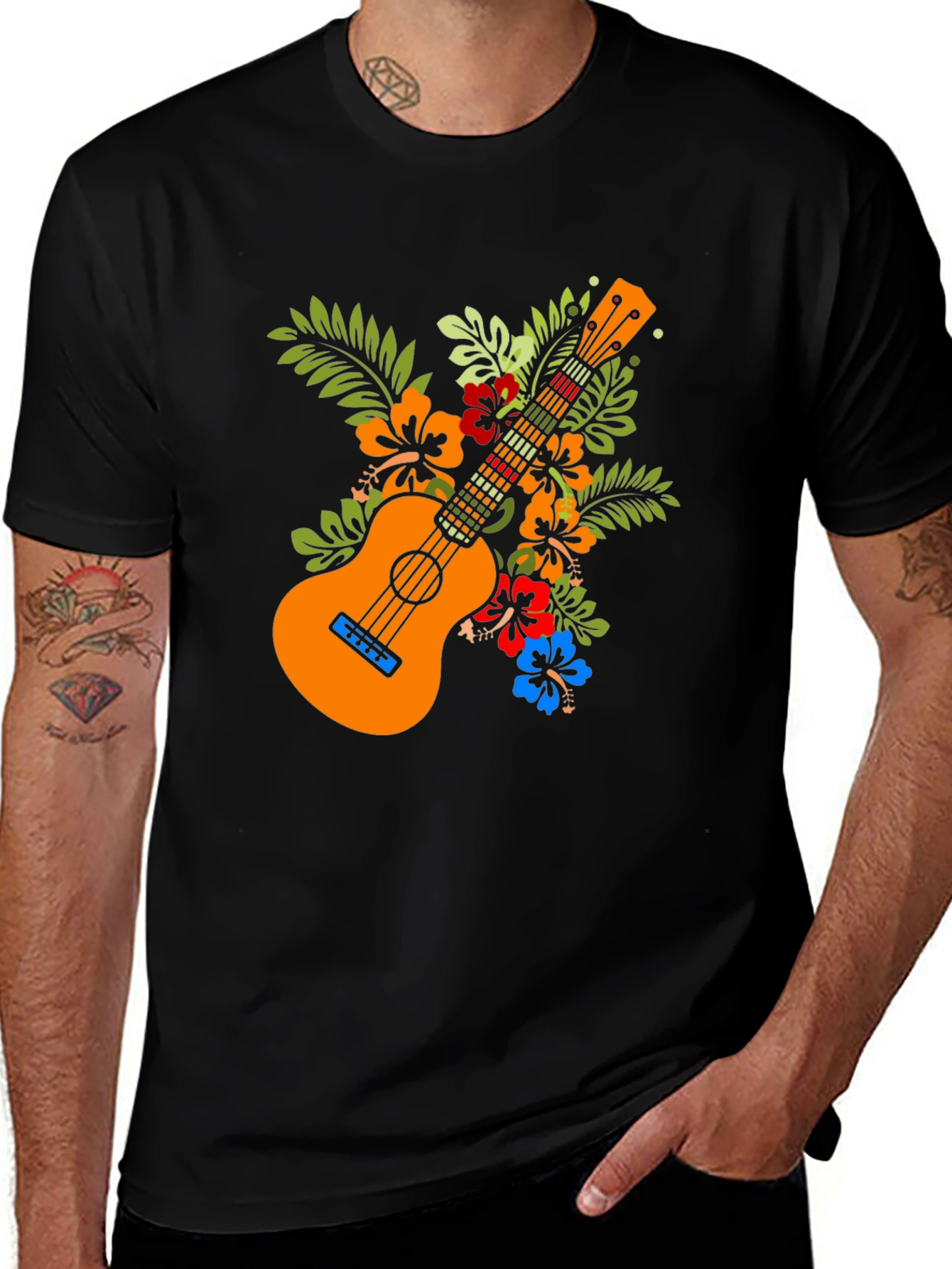 Variant 29 of Ukulele Floral Graphic Tee - Hawaiian Style