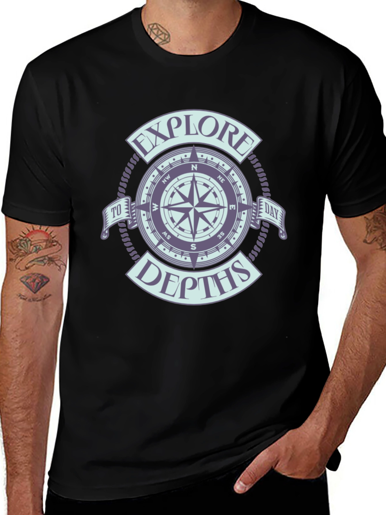 Variant 9 of Explore Depths Compass Graphic Black T-Shirt