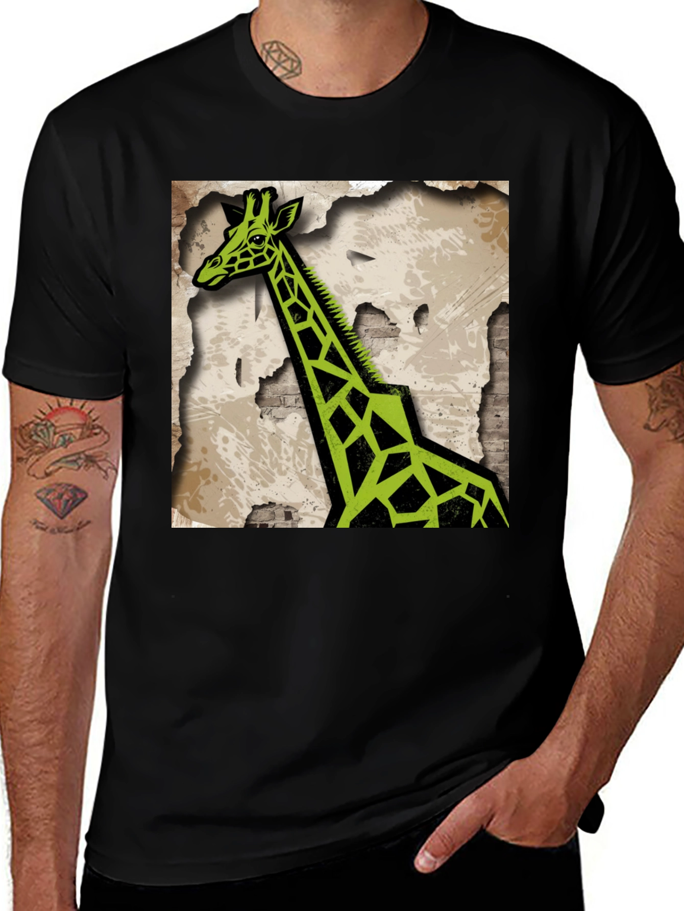 Variant 23 of Green Giraffe Graphic Tee - Black