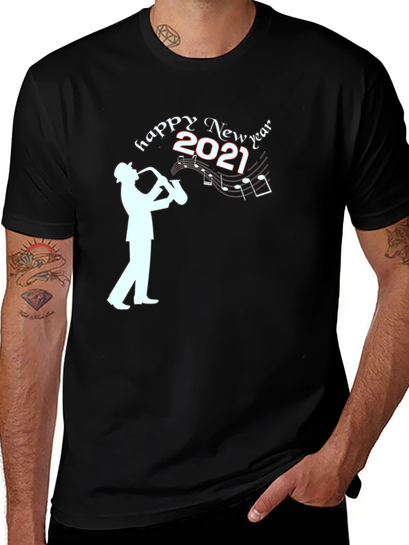 Variant 25 of Happy New Year 2021 Saxophone Player T-Shirt