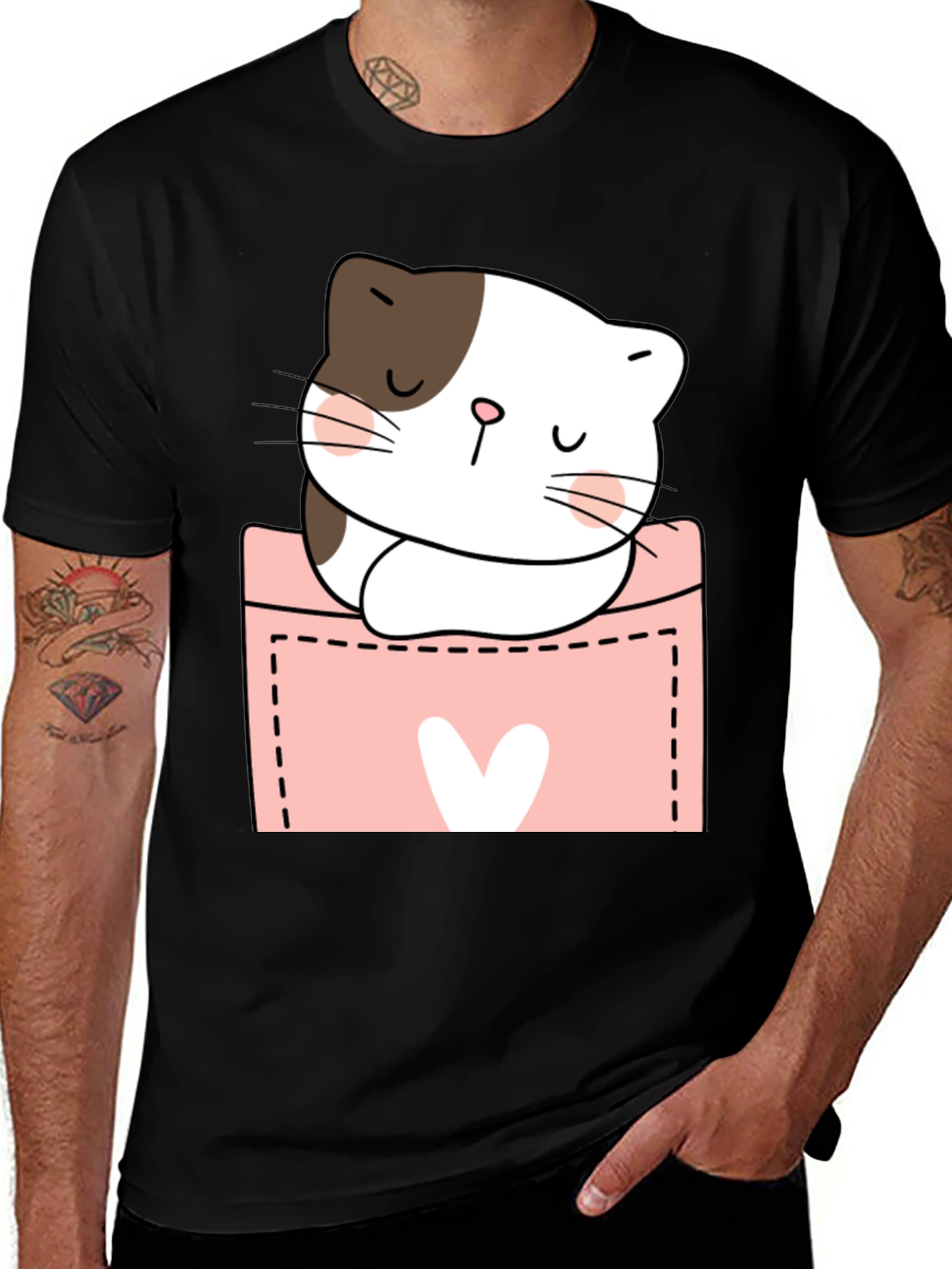Variant 7 of Cute Cat Pocket T-Shirt - Kawaii Kitten Tee
