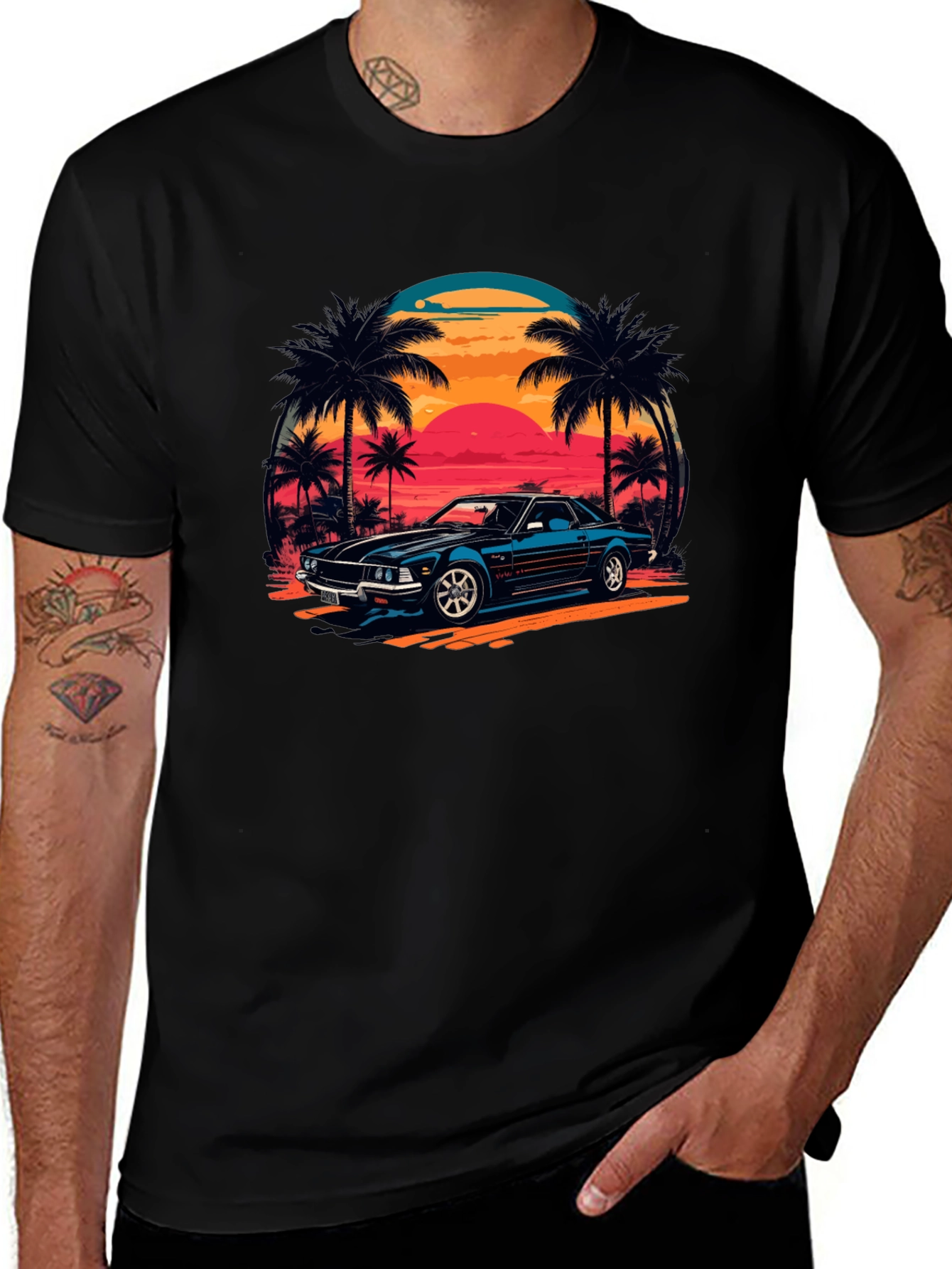 Variant 17 of Retro Sunset Car Graphic Tee