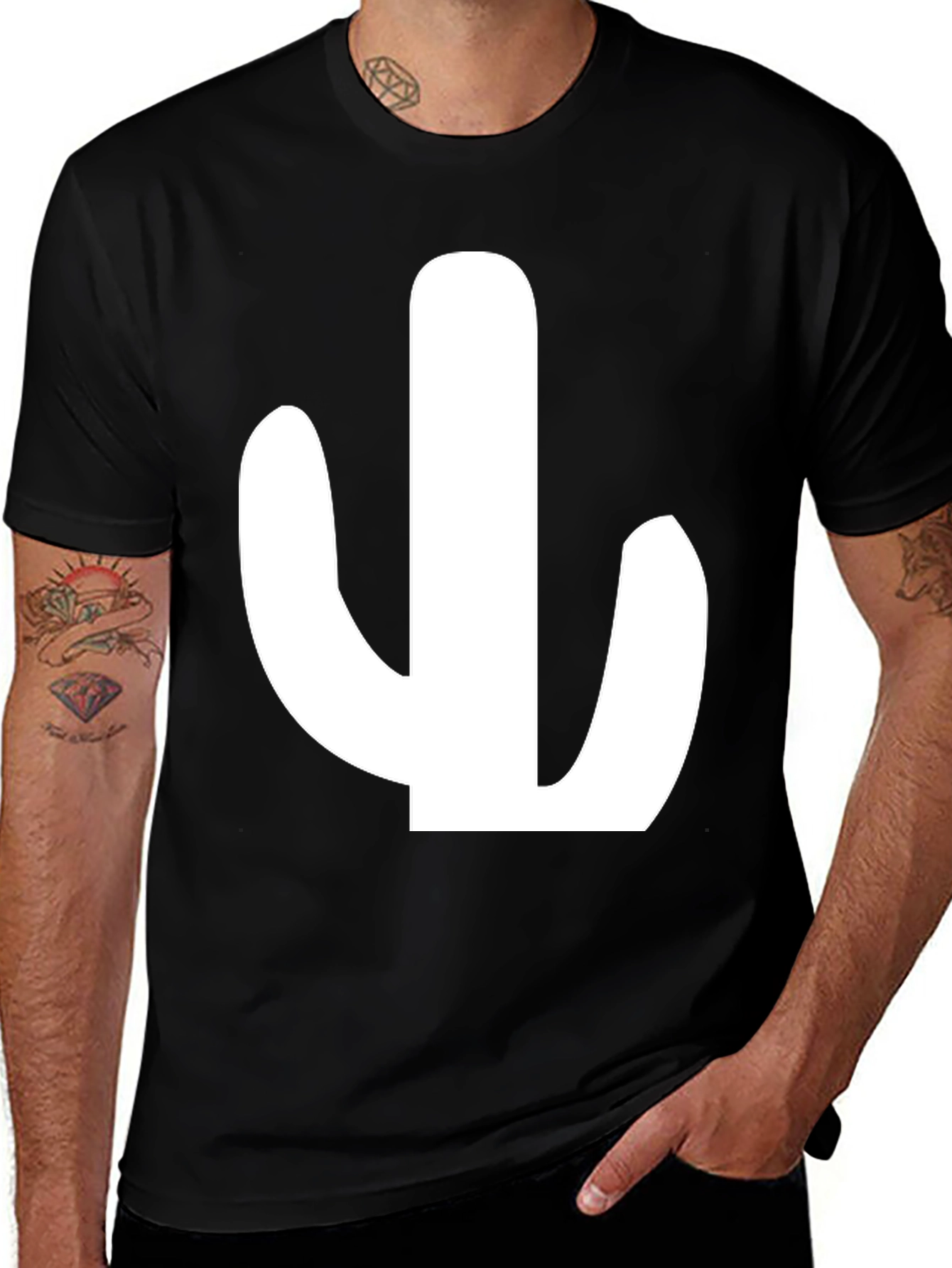 Variant 17 of White Cactus Graphic Tee - Black Cotton T-Shirt