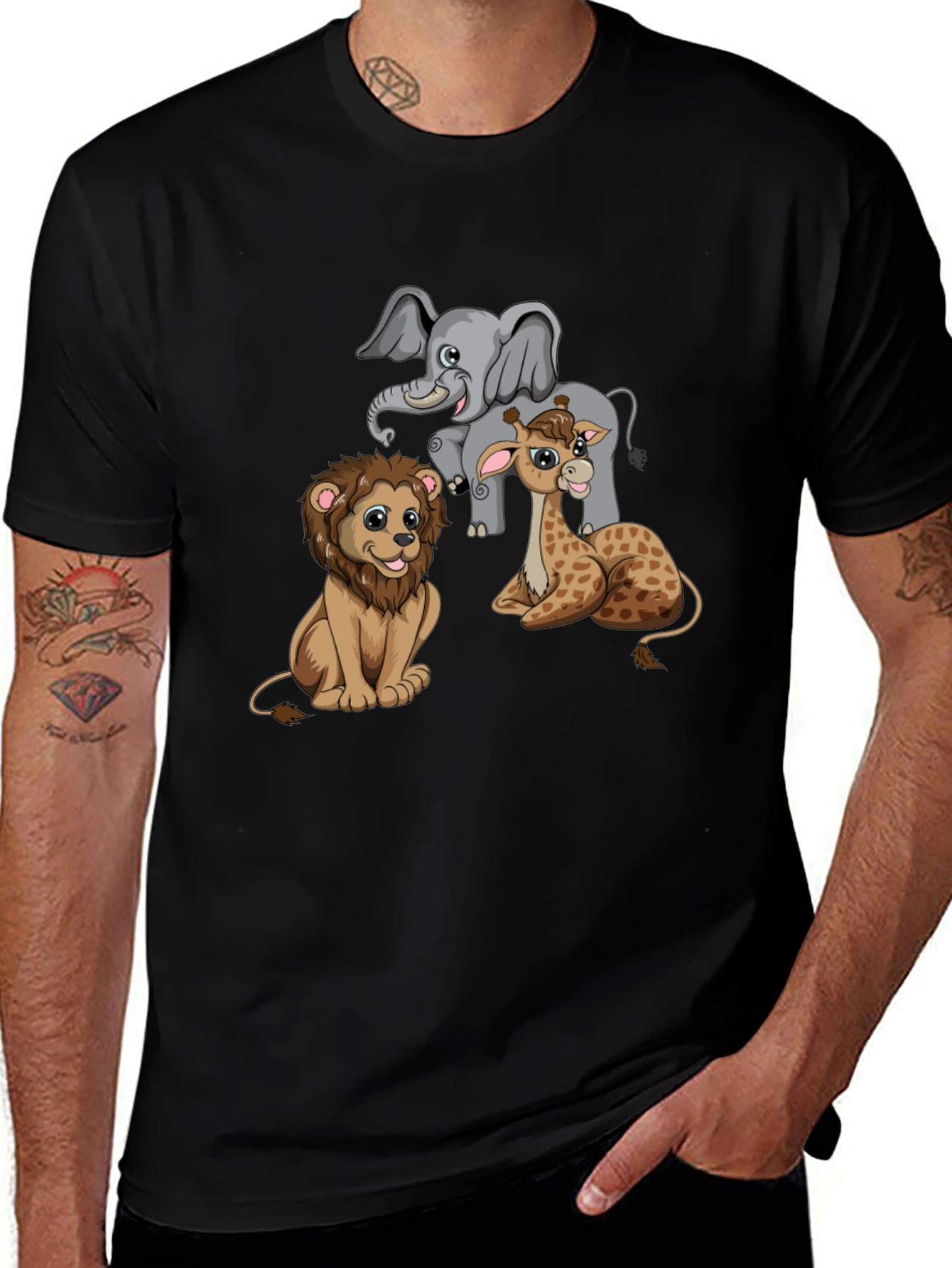 Variant 18 of Cartoon Animal Graphic Tee: Lion, Elephant, Giraffe