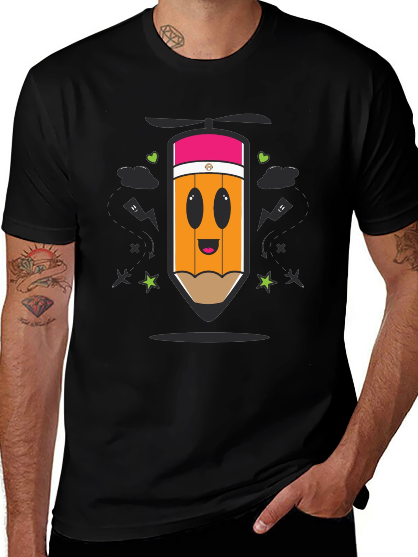 Variant 23 of Cartoon Pencil Helicopter Graphic T-Shirt
