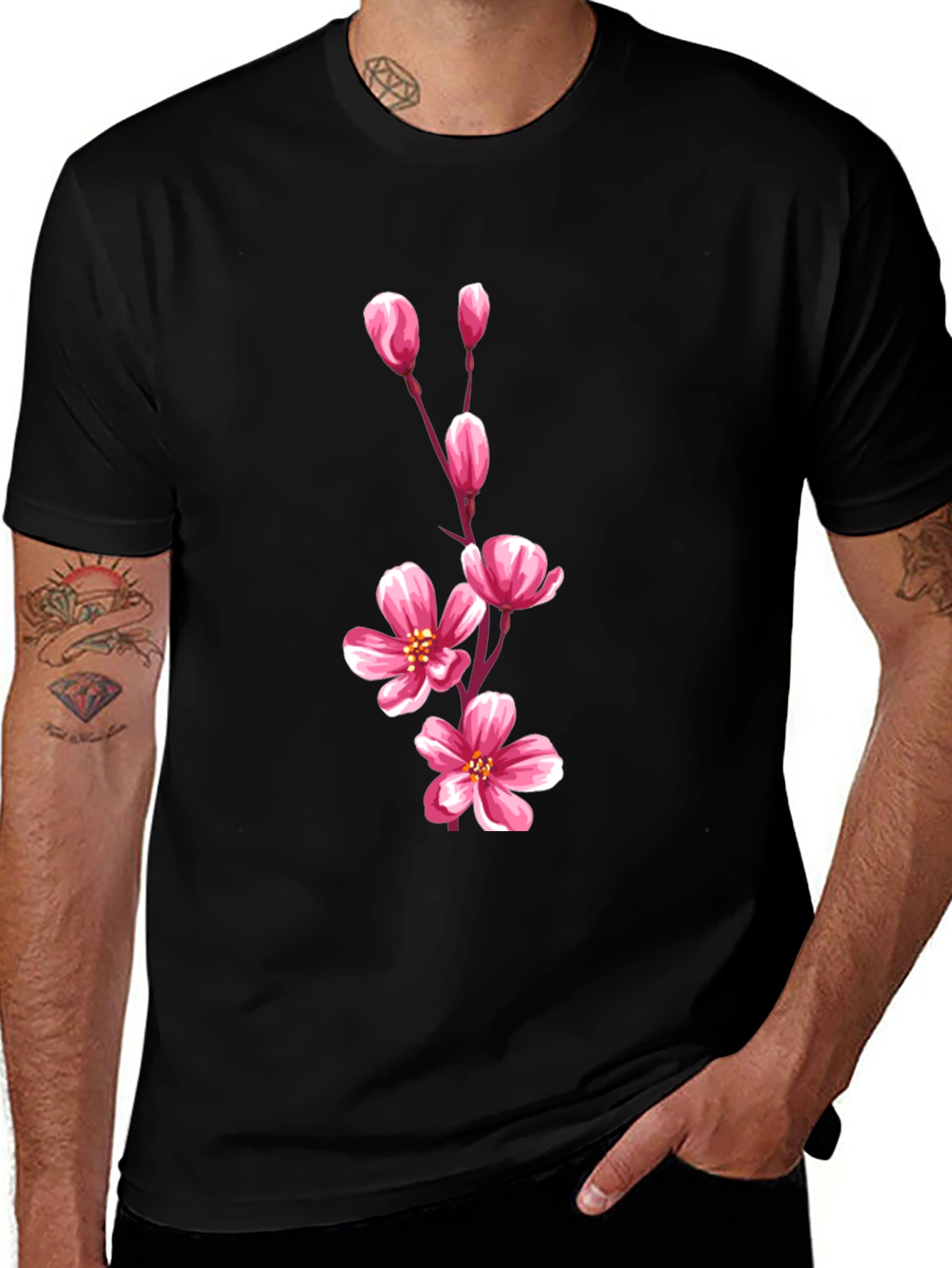 Variant 11 of Floral Print Black T-Shirt