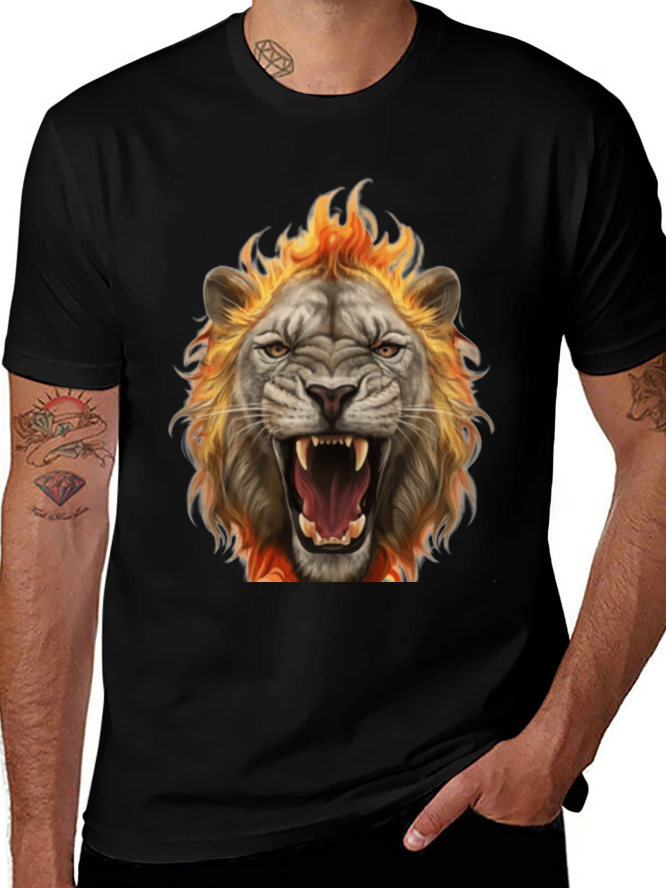 Variant 26 of Fiery Lion Graphic Tee - Bold Animal Print T-Shirt