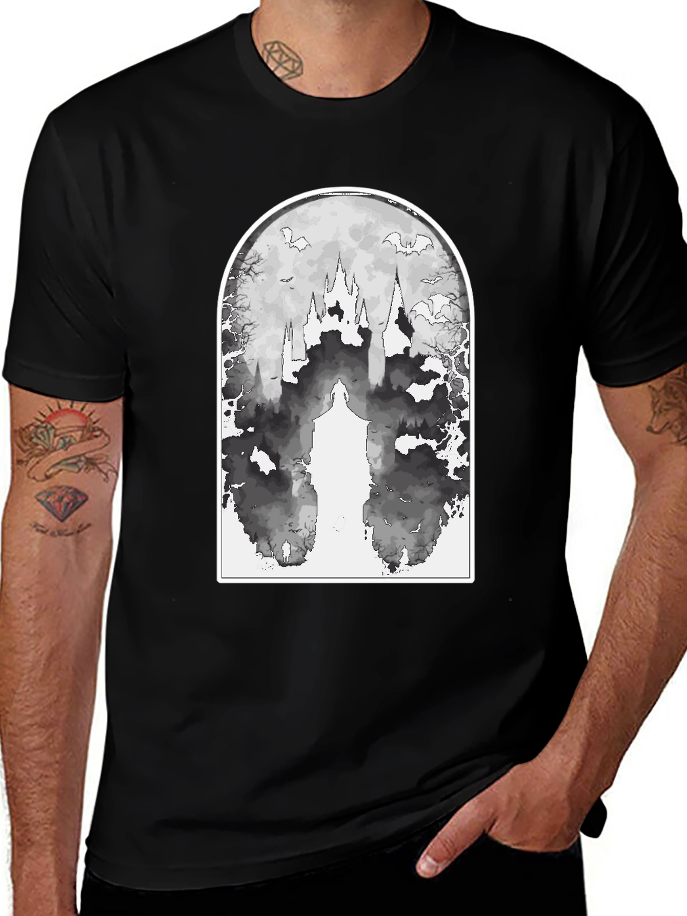 Variant 11 of Eerie Castle Graphic Tee - Black