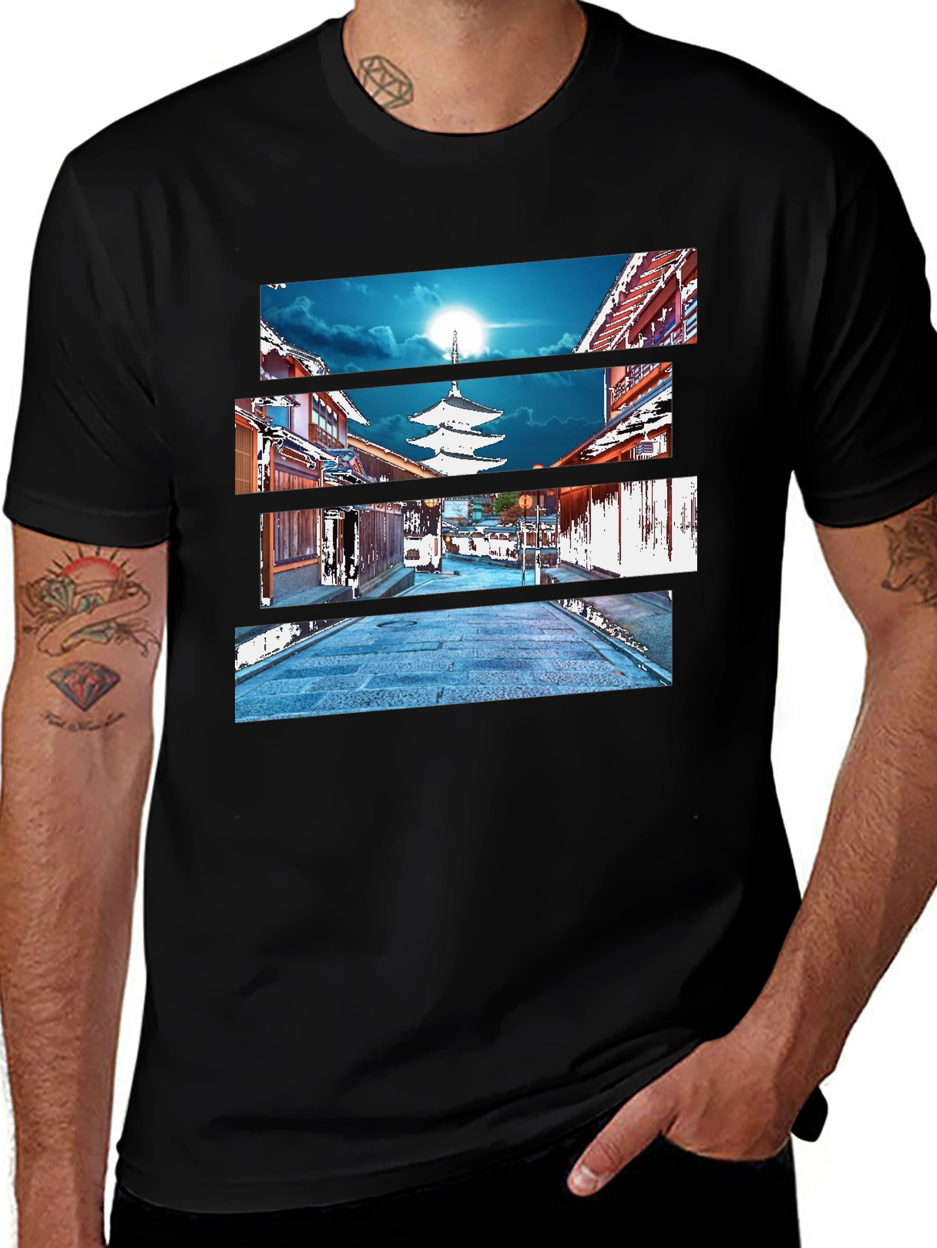 Variant 10 of Japanese Temple Scene Graphic T-Shirt - Black