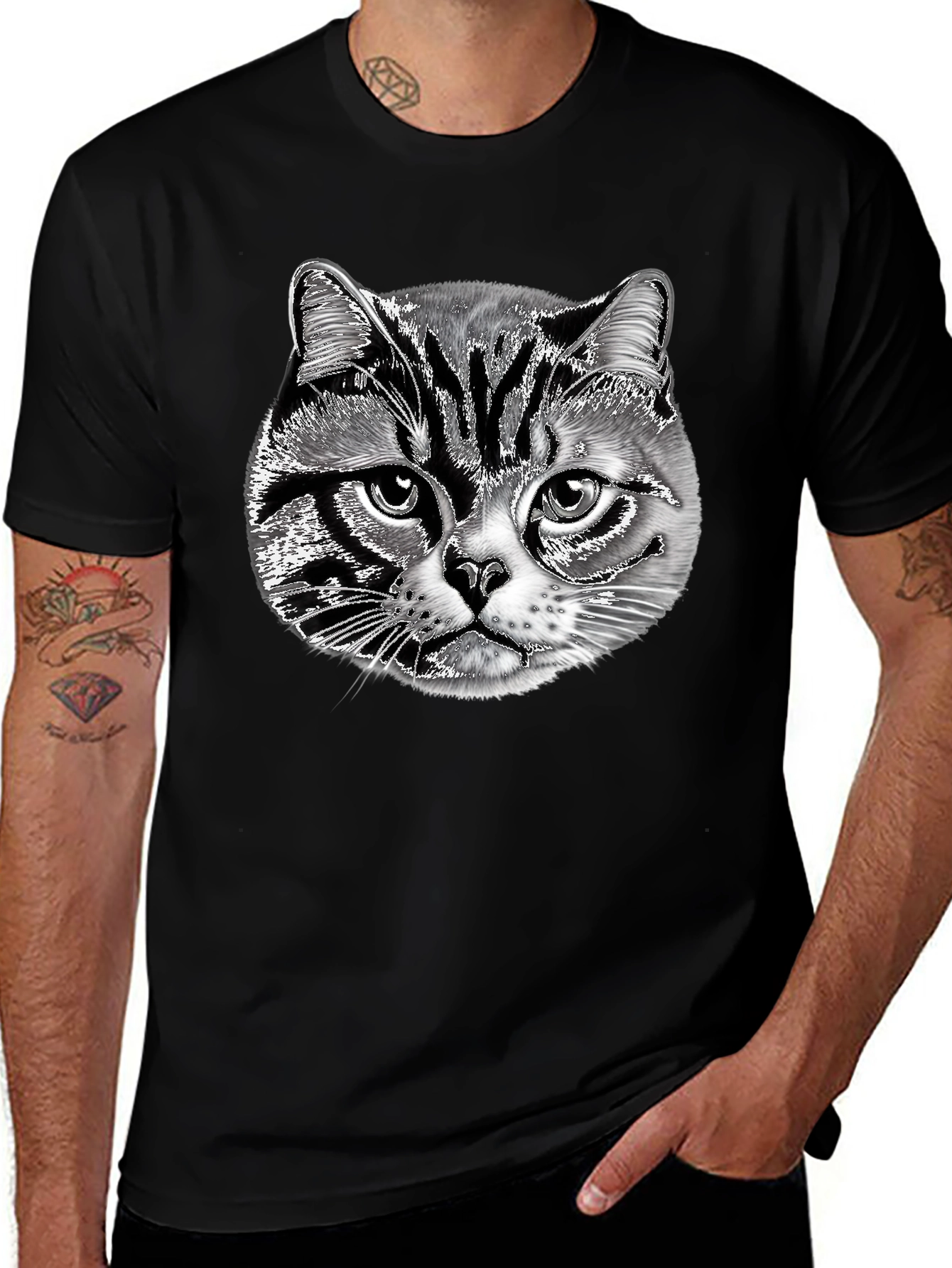 Variant 13 of Cool Cat Graphic Black T-Shirt