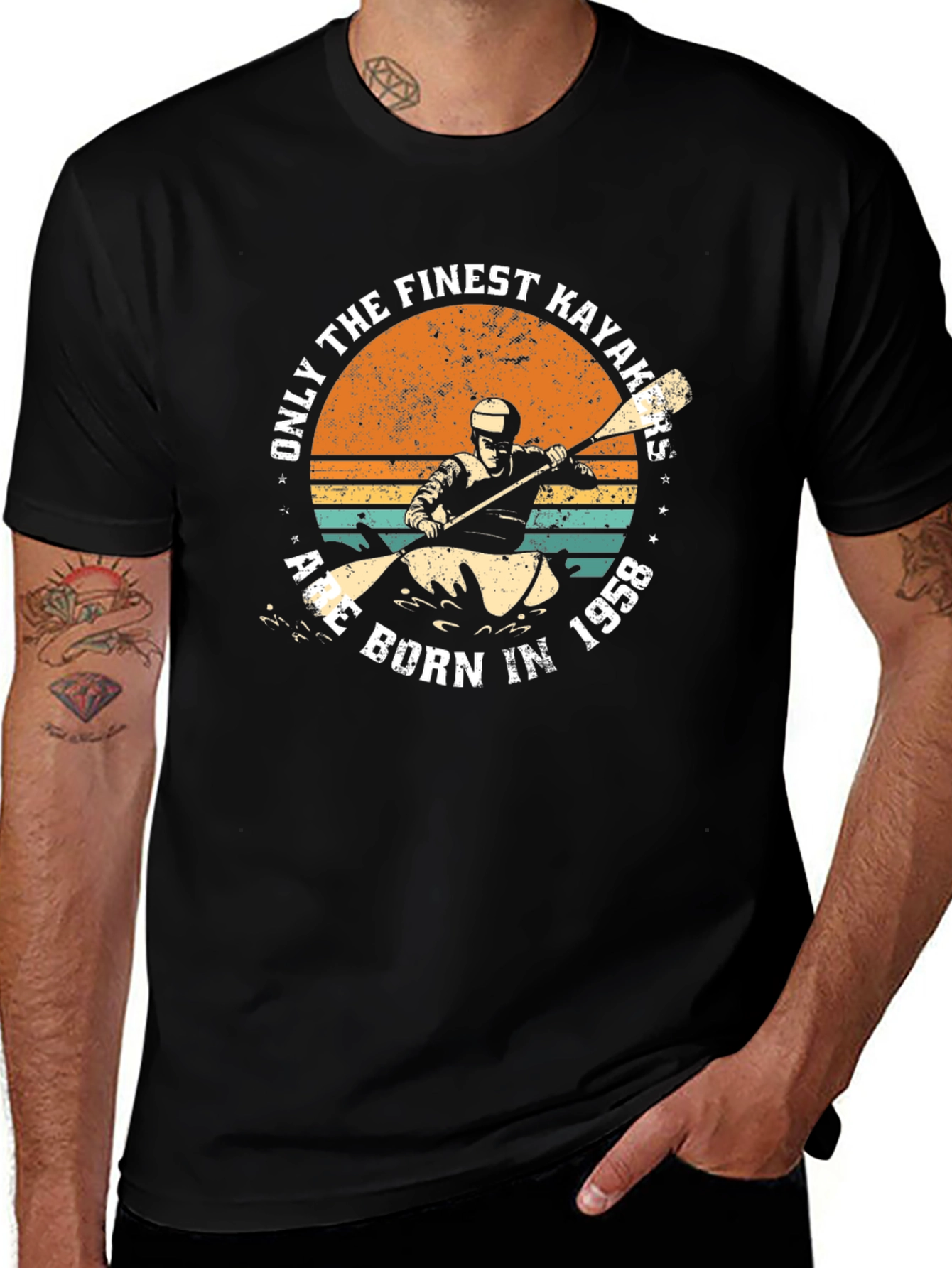 Black Finest Kayakers Born in 1958 Retro T-Shirt main image