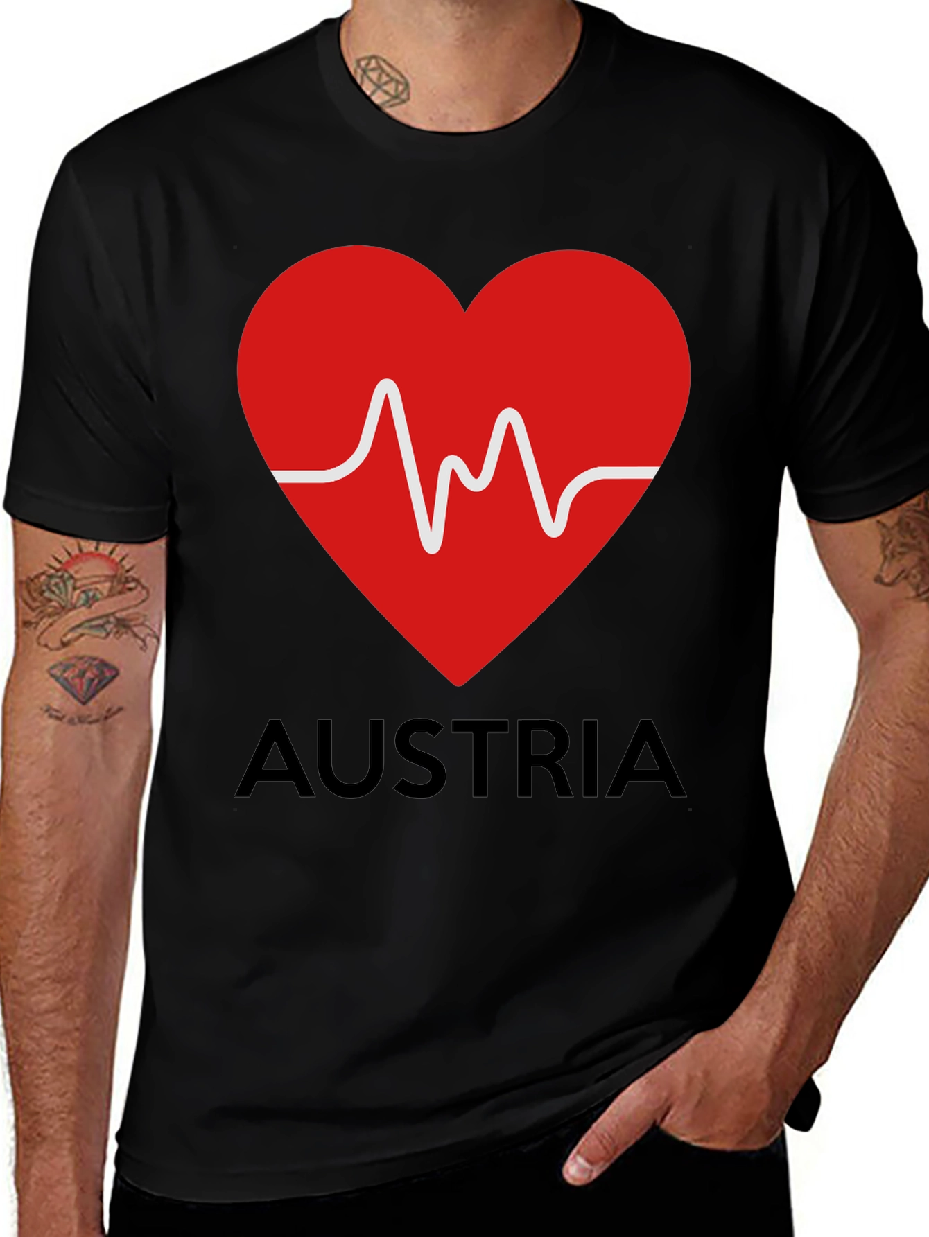 Variant 20 of Austria Heartbeat T-Shirt, Black Graphic Tee
