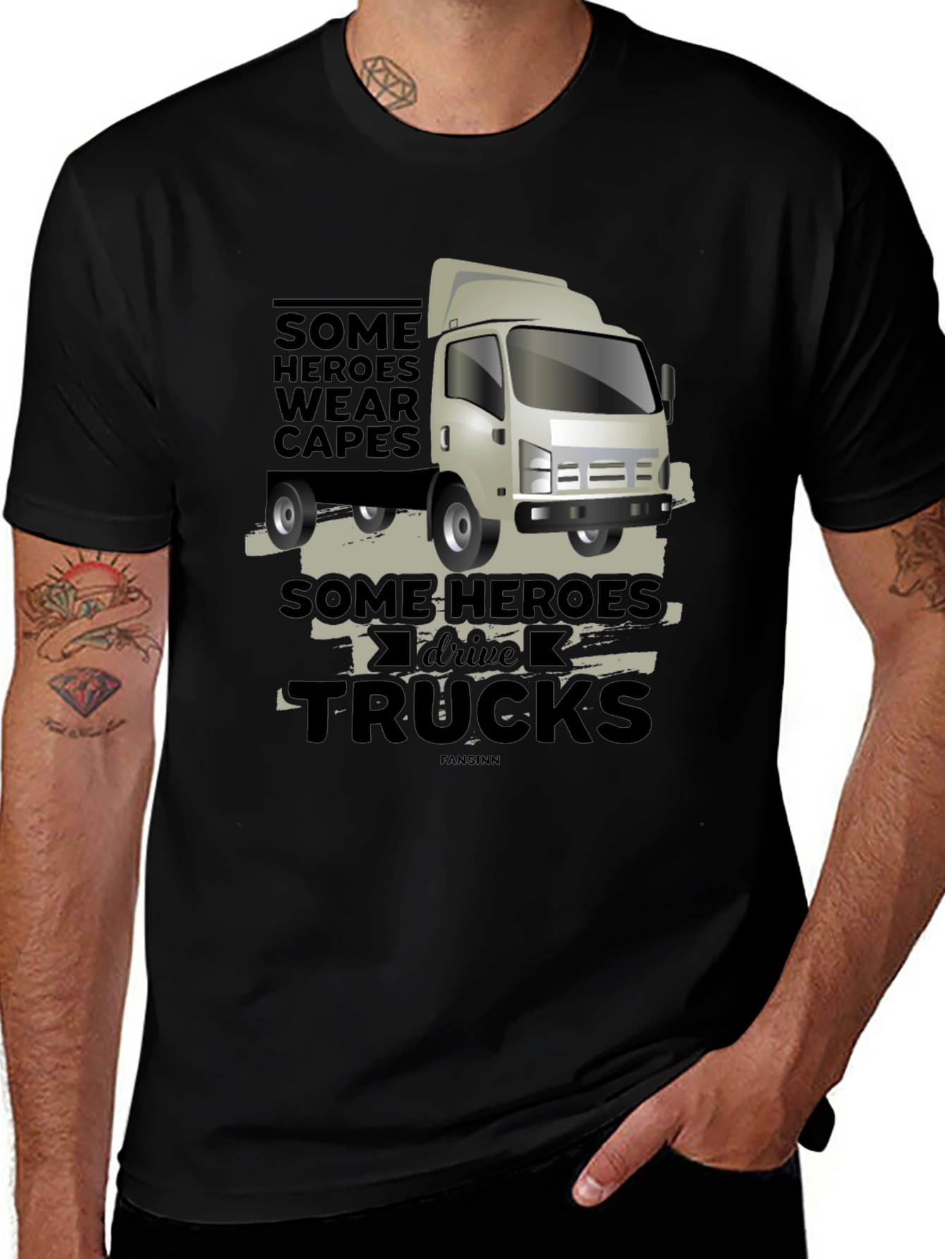 Variant 6 of Some Heroes Drive Trucks Black T-Shirt