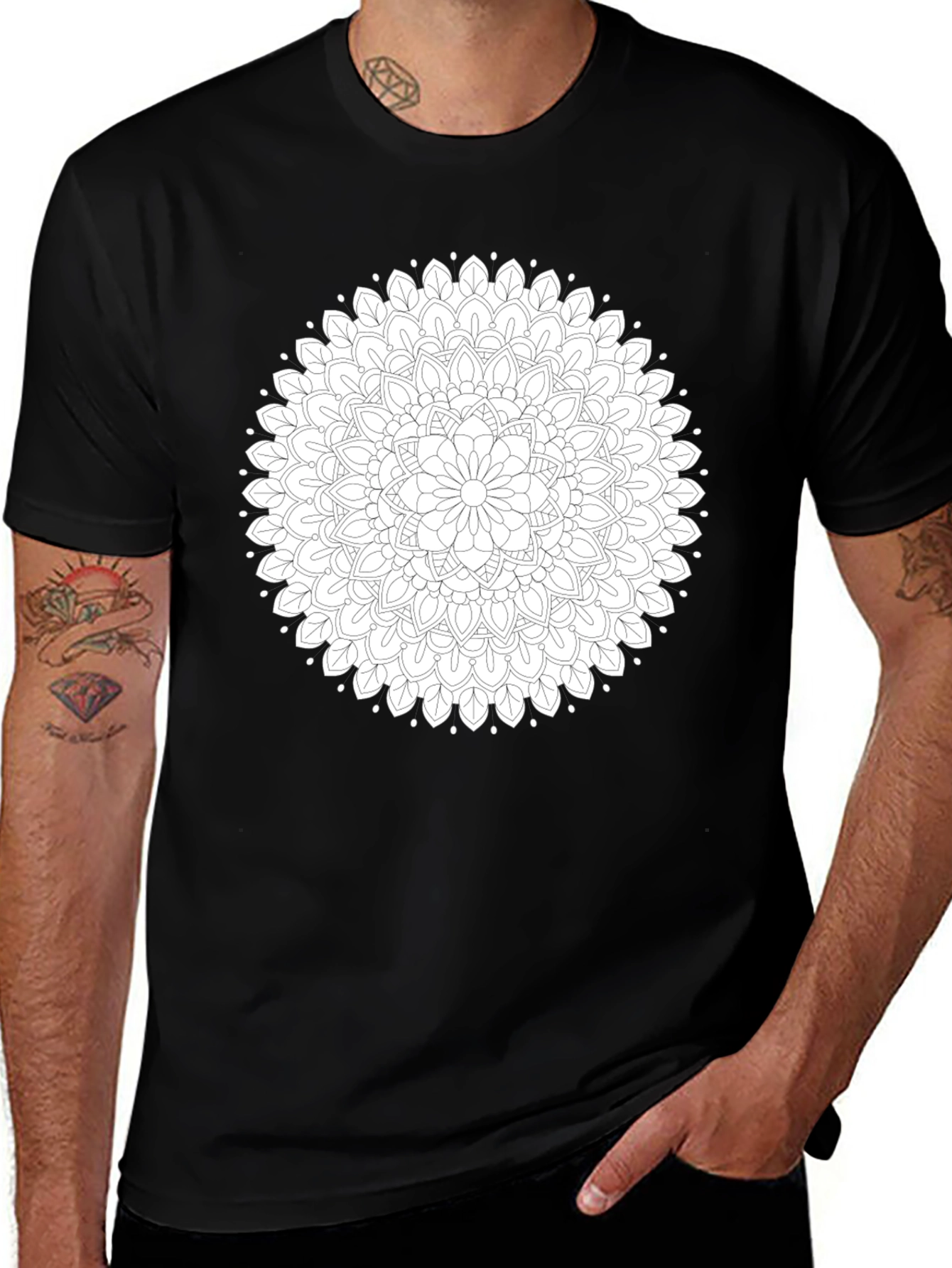 Variant 17 of Black Mandala Graphic Tee - Stylish Cotton Blend
