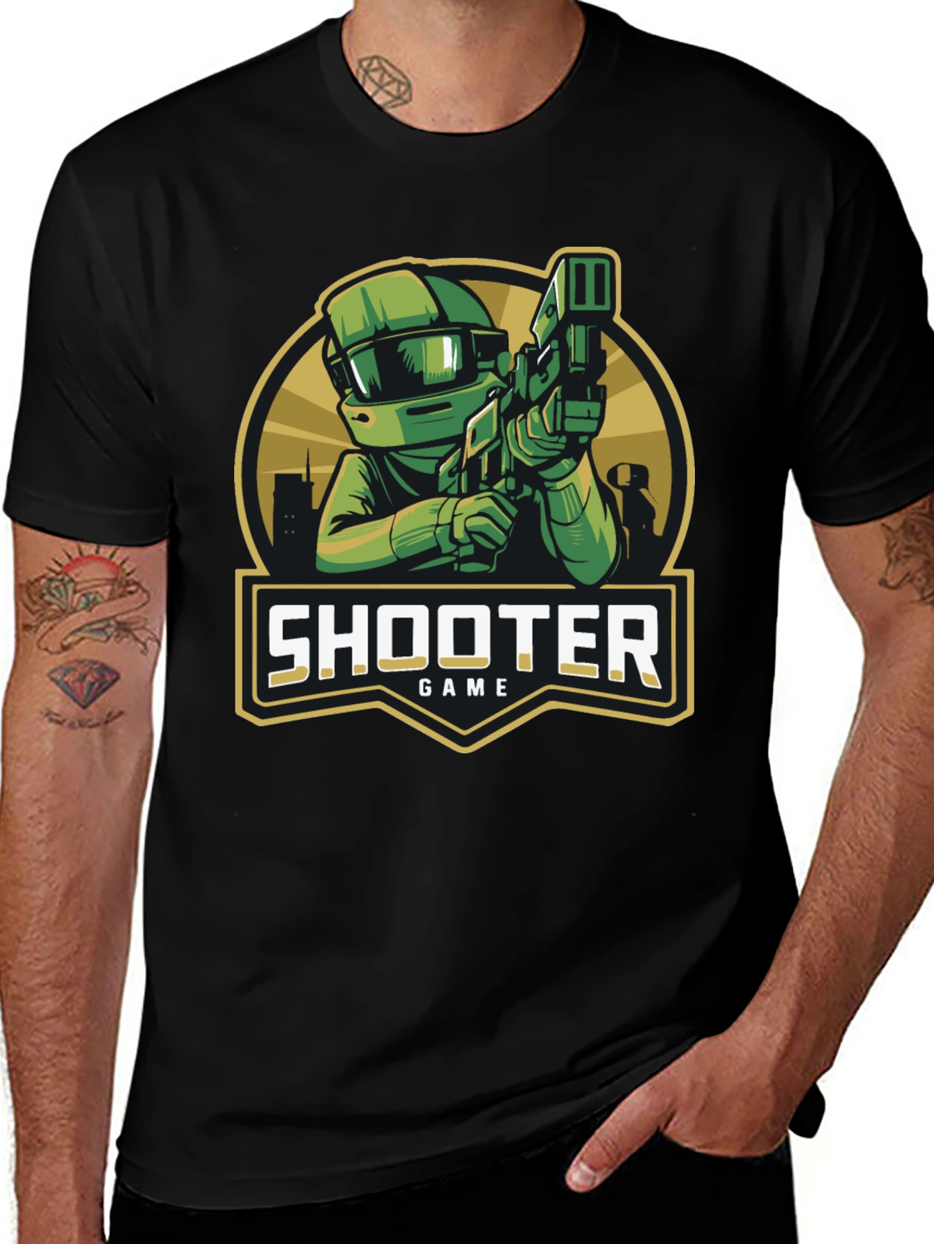 Variant 11 of Shooter Game Graphic Black T-Shirt