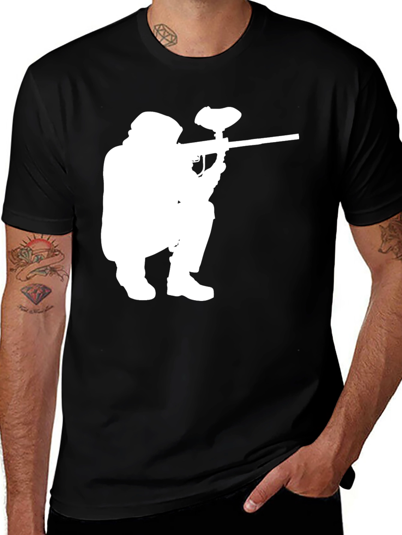 Variant 25 of Paintball Player Graphic Tee - Black Cotton T-Shirt