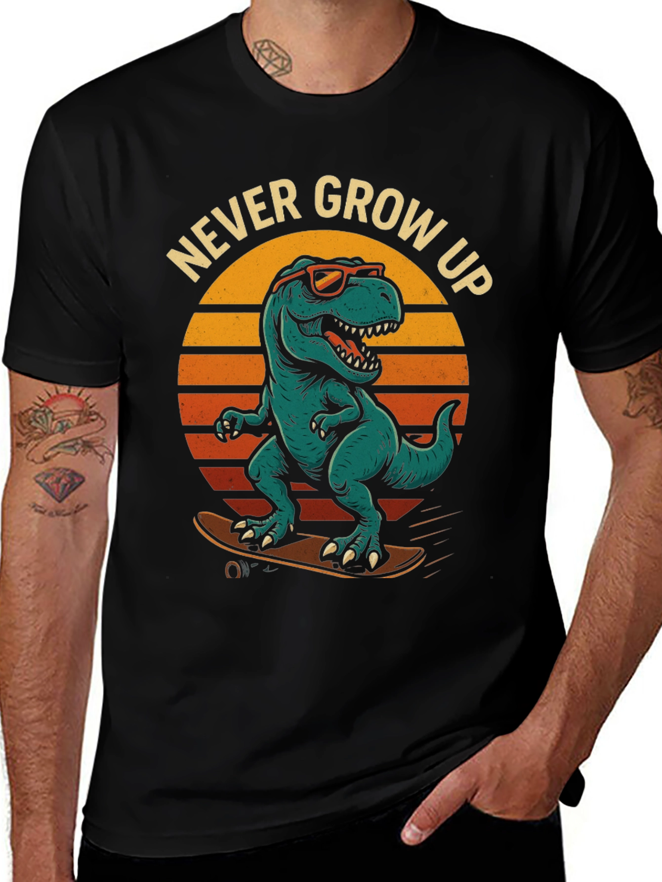 Variant 12 of Never Grow Up Dinosaur Skateboard T-Shirt