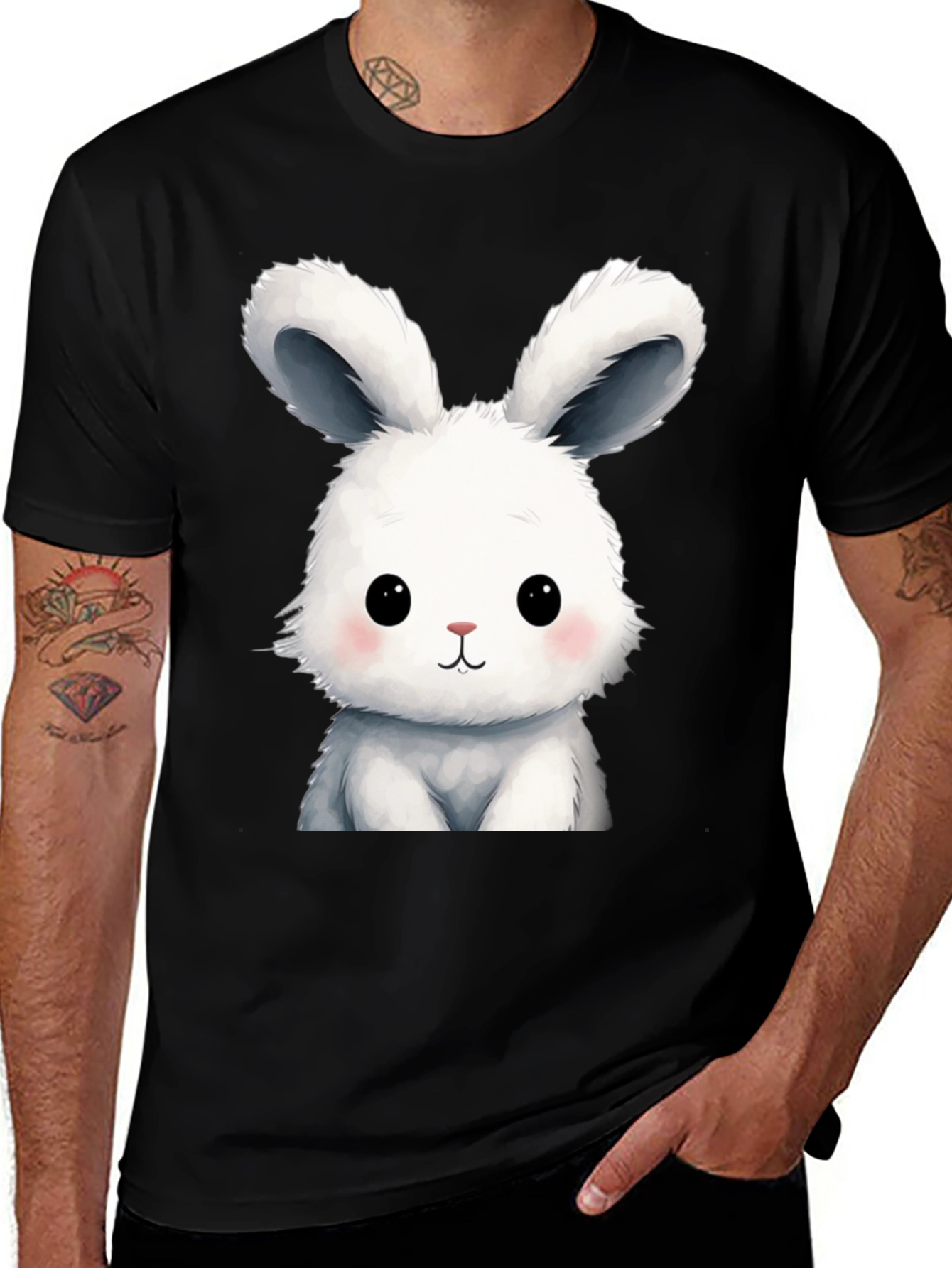 Variant 8 of Cute Cartoon Bunny Black T-Shirt