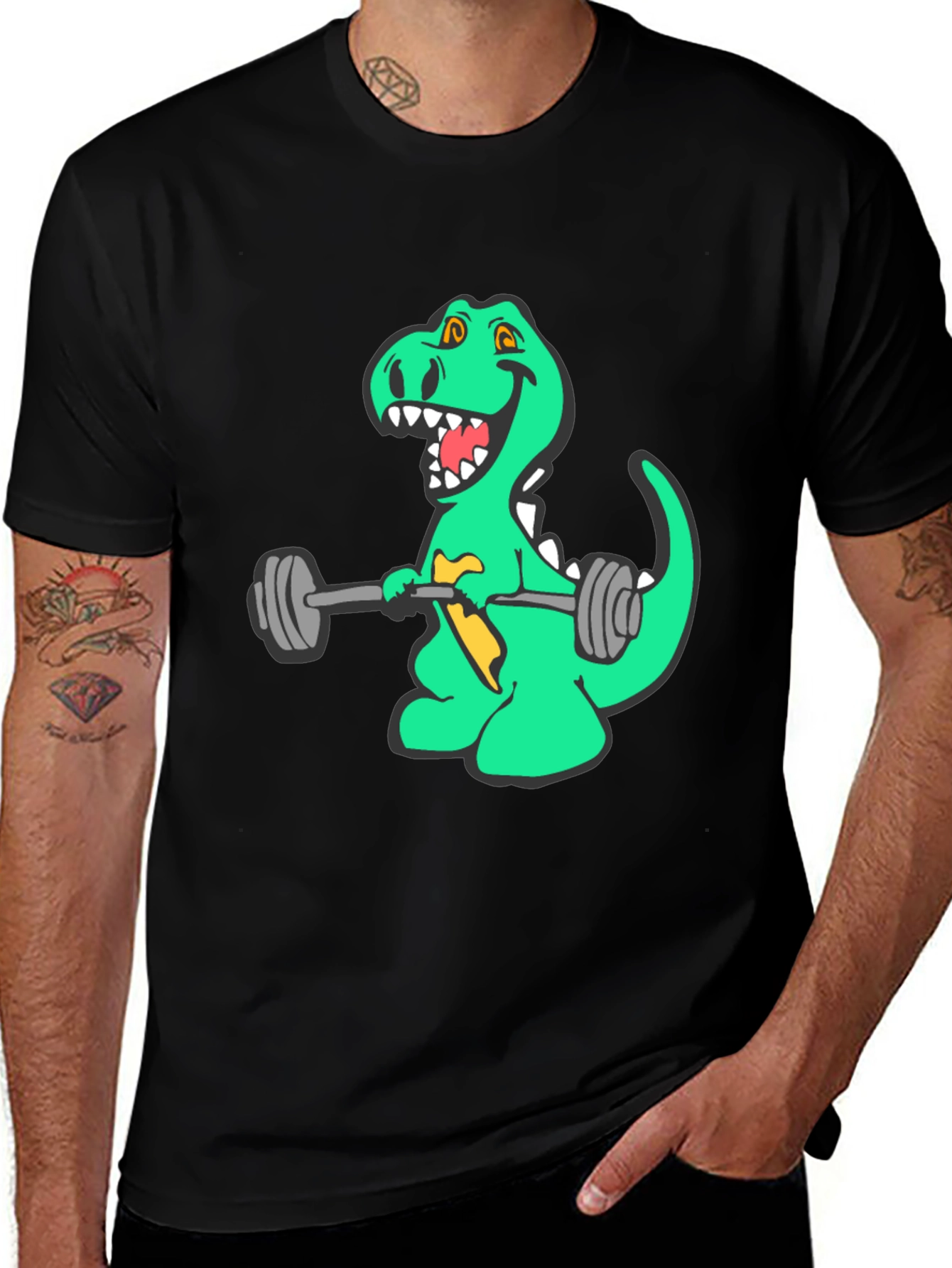 Dino Lifting Weights Graphic Tee - Black