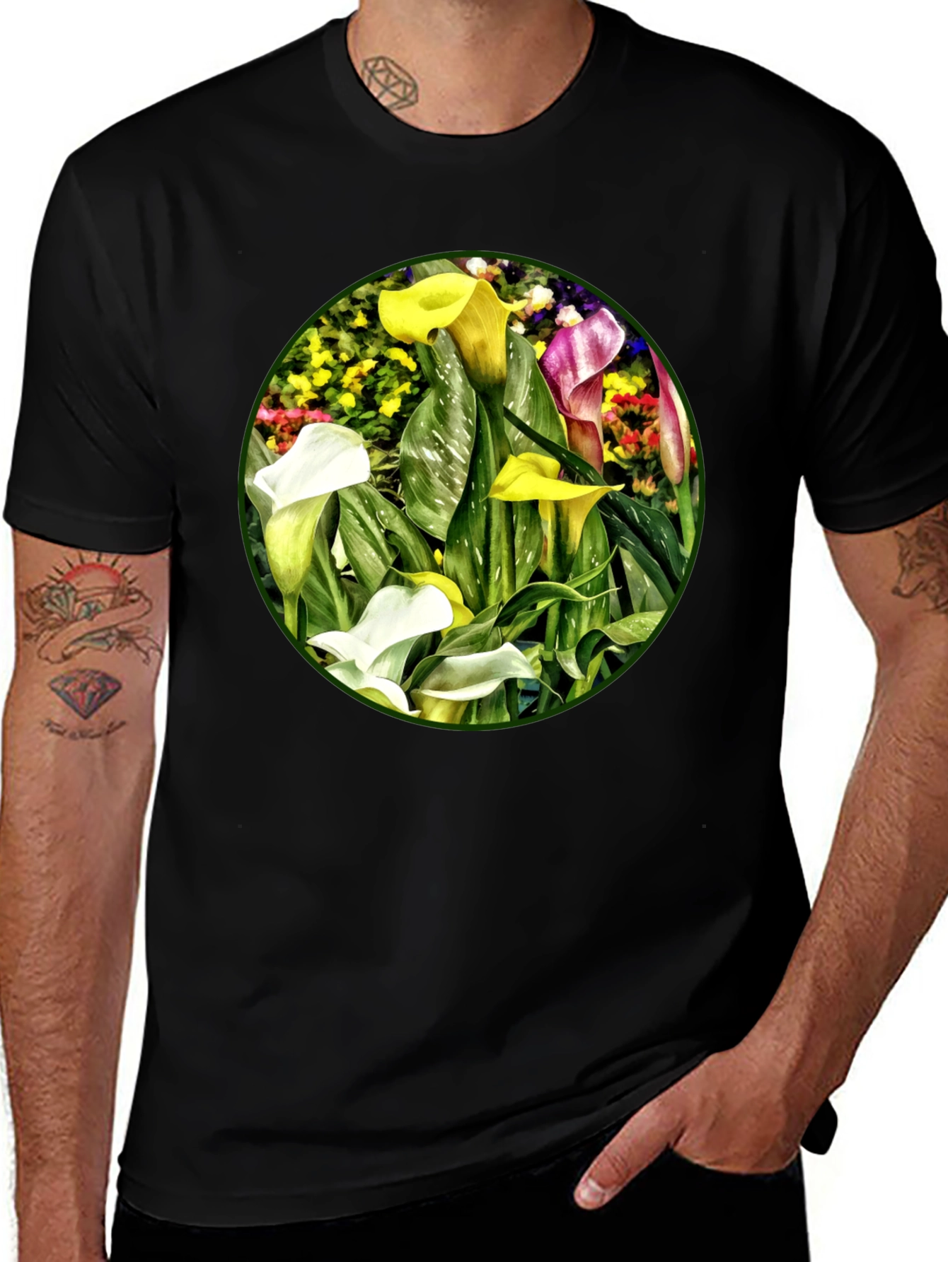 Variant 4 of Calla Lily Graphic Print Black T-Shirt