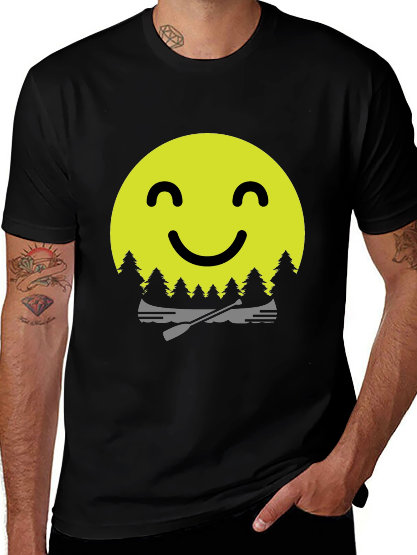 Variant 9 of Smiley Face Camping T-Shirt - Adventure Awaits!