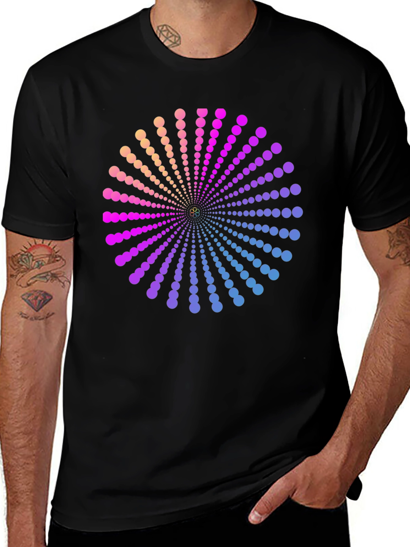 Variant 12 of Gradient Dot Circle Graphic Black T-Shirt