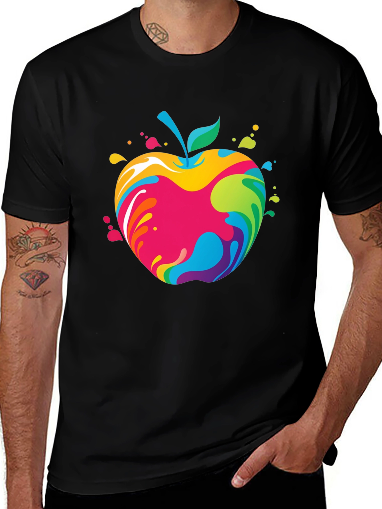 Variant 21 of Colorful Apple Graphic Black T-Shirt