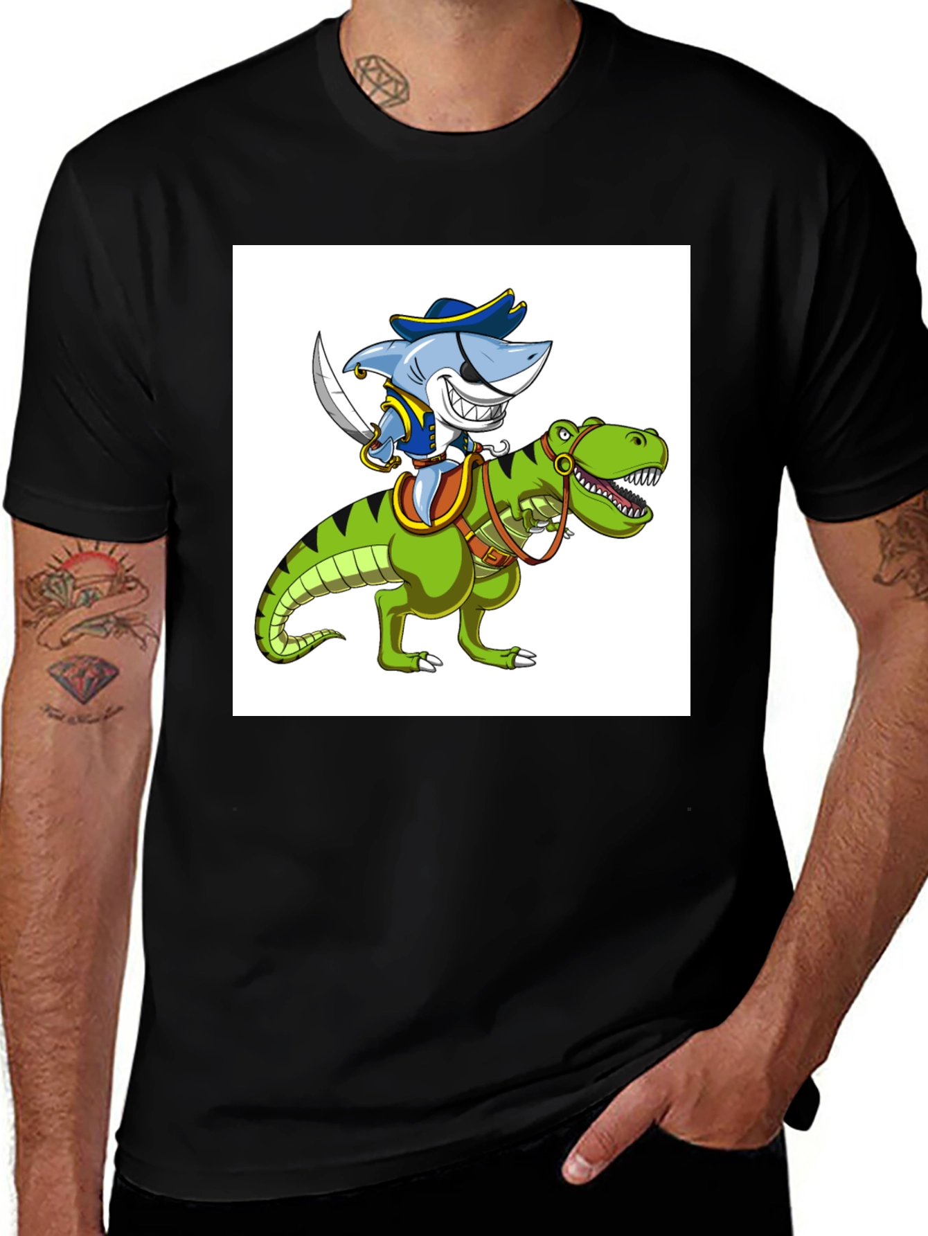 Variant 18 of Shark Pirate Riding Dinosaur Graphic T-Shirt