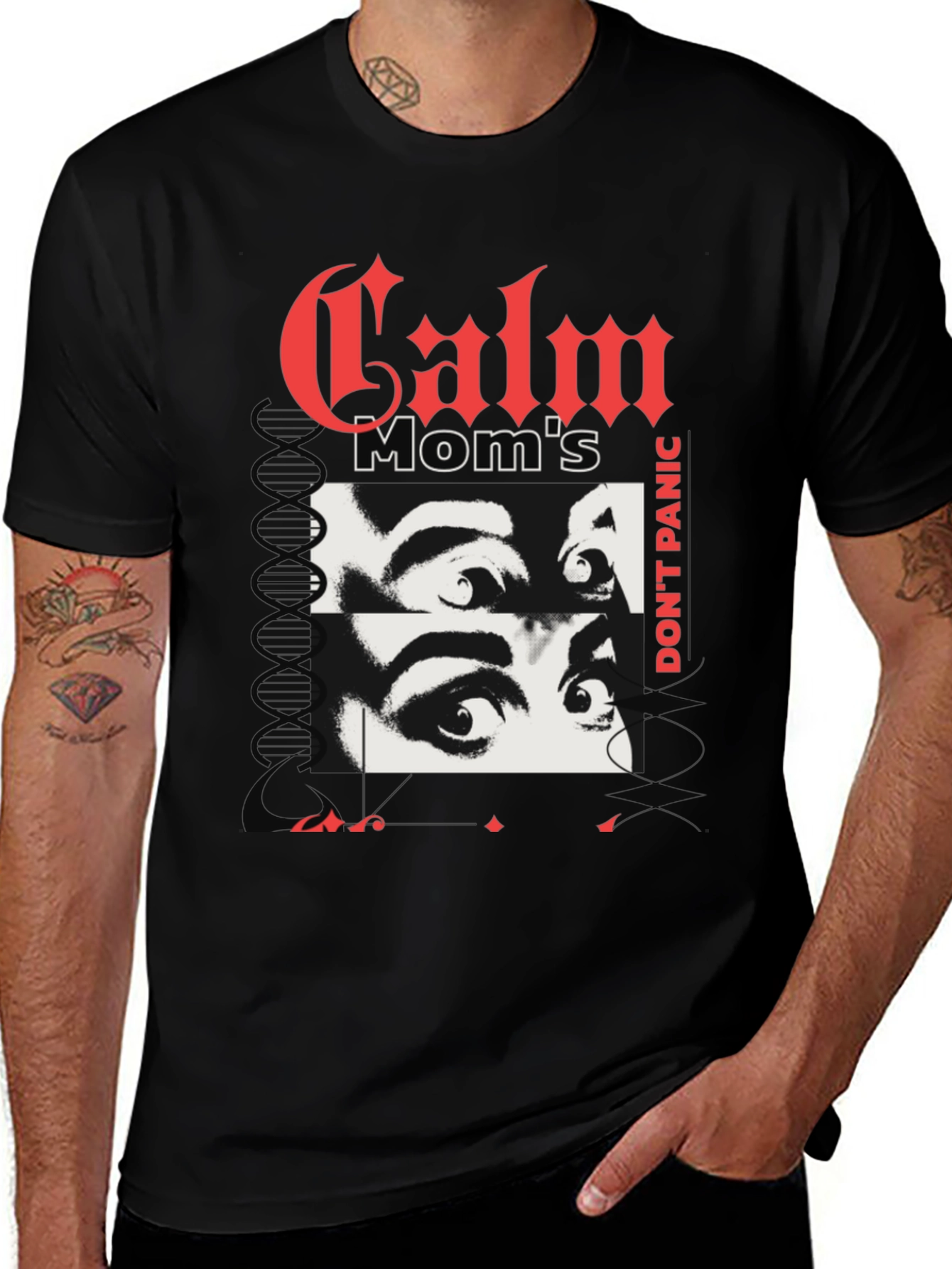 Calm Mom's Eyes Graphic Print Black T-Shirt