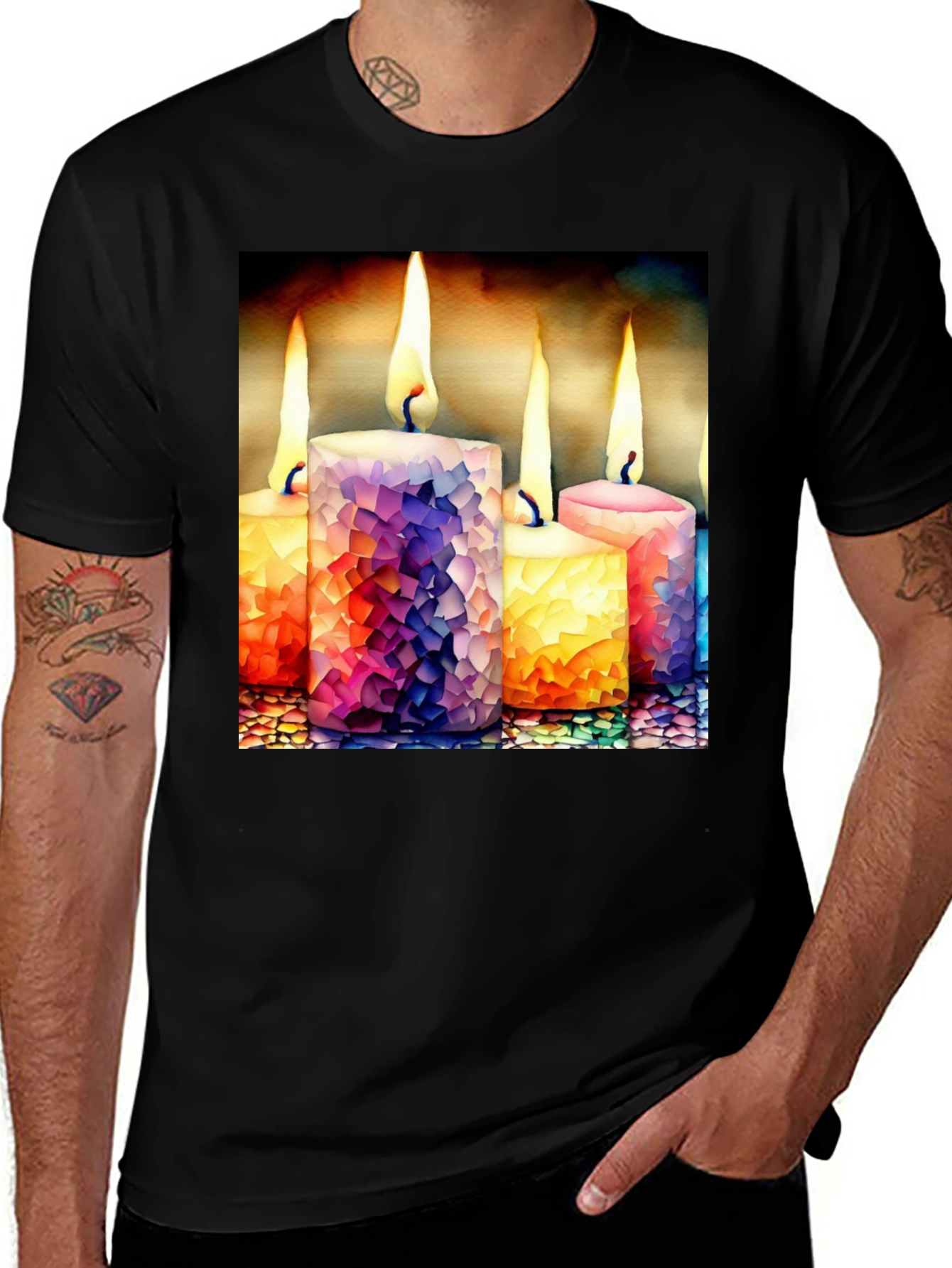 Variant 4 of Candle Mosaic Graphic Tee - Stylish Comfort