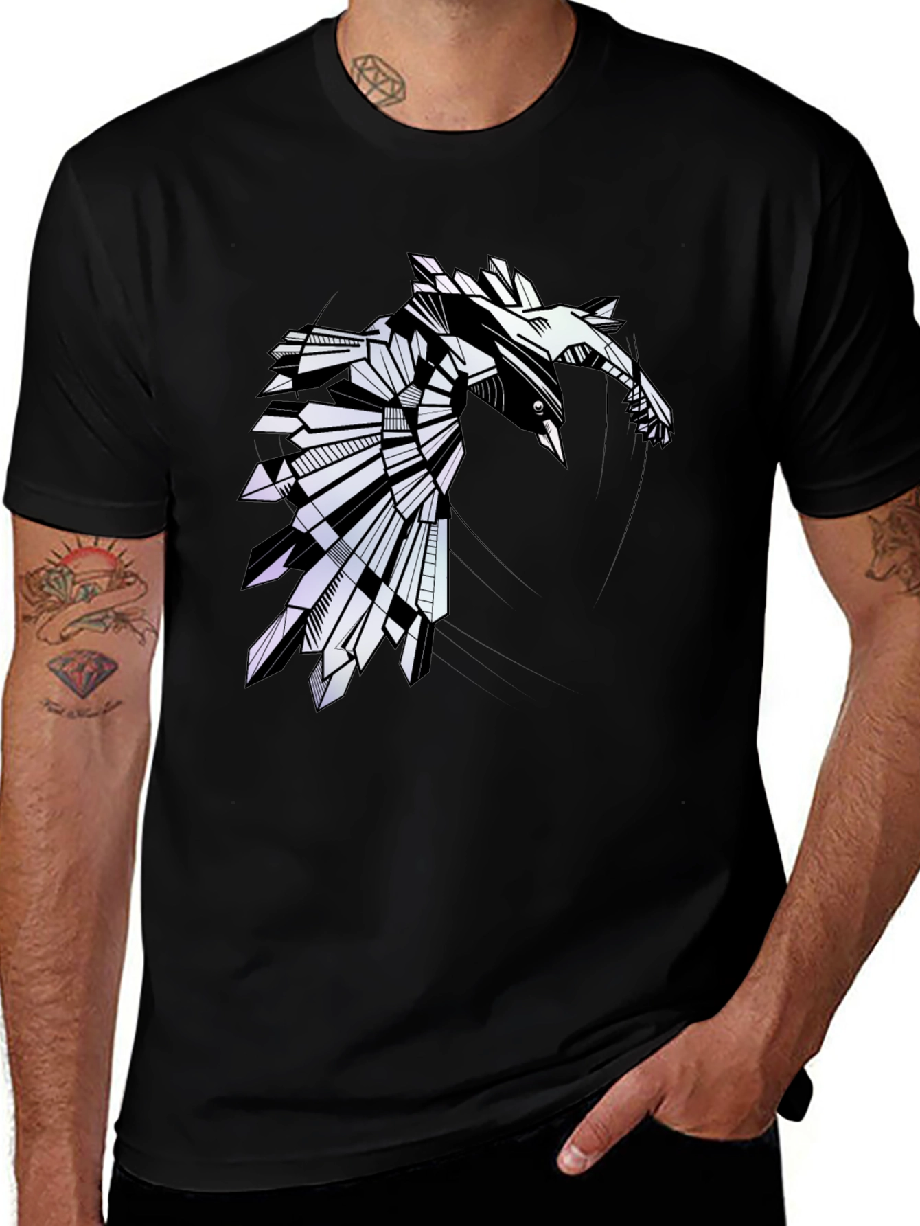 Variant 13 of Geometric Raven Graphic Tee - Modern Bird Design