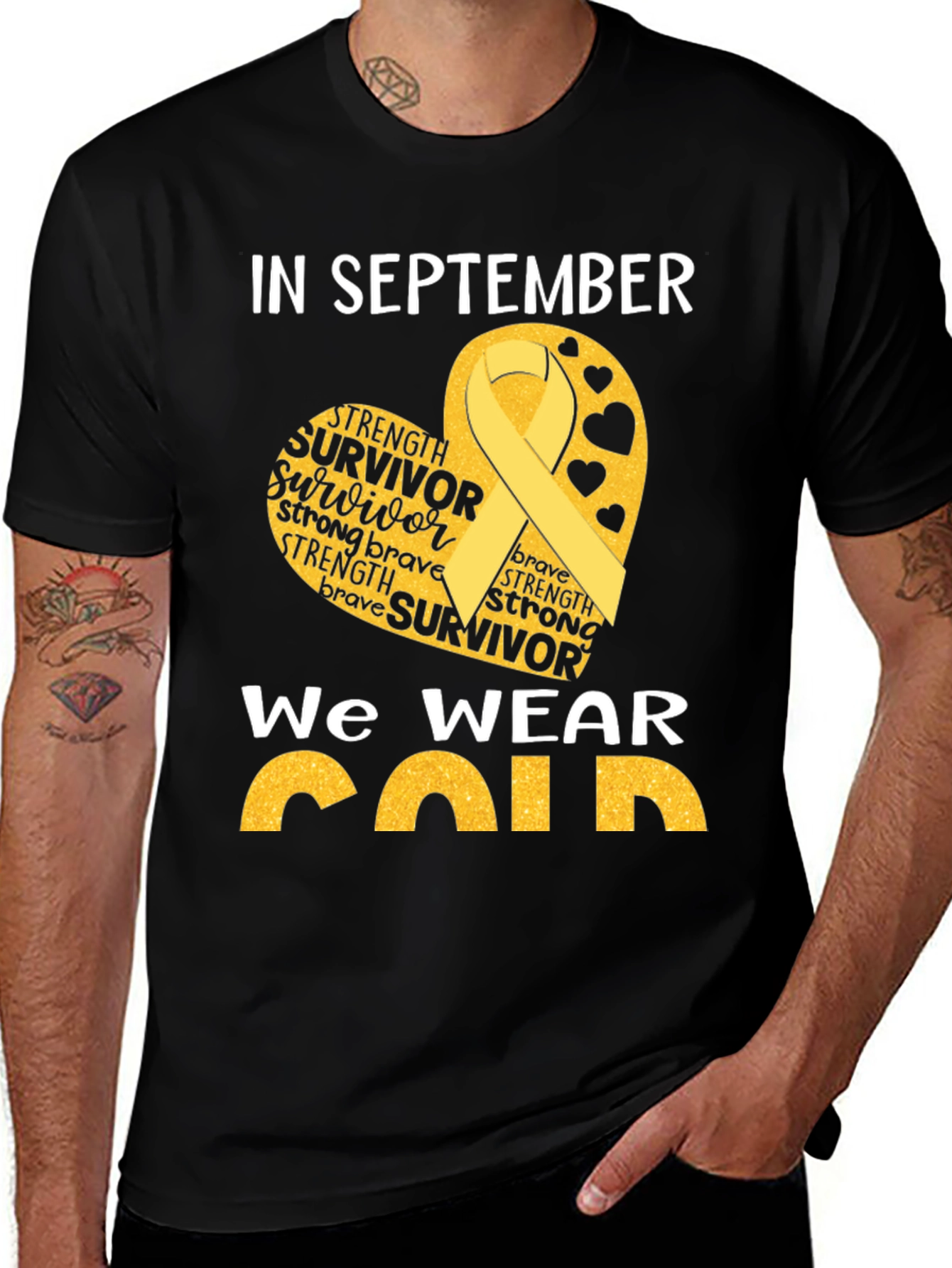 Variant 27 of In September We Wear Gold Childhood Cancer Awareness T-Shirt