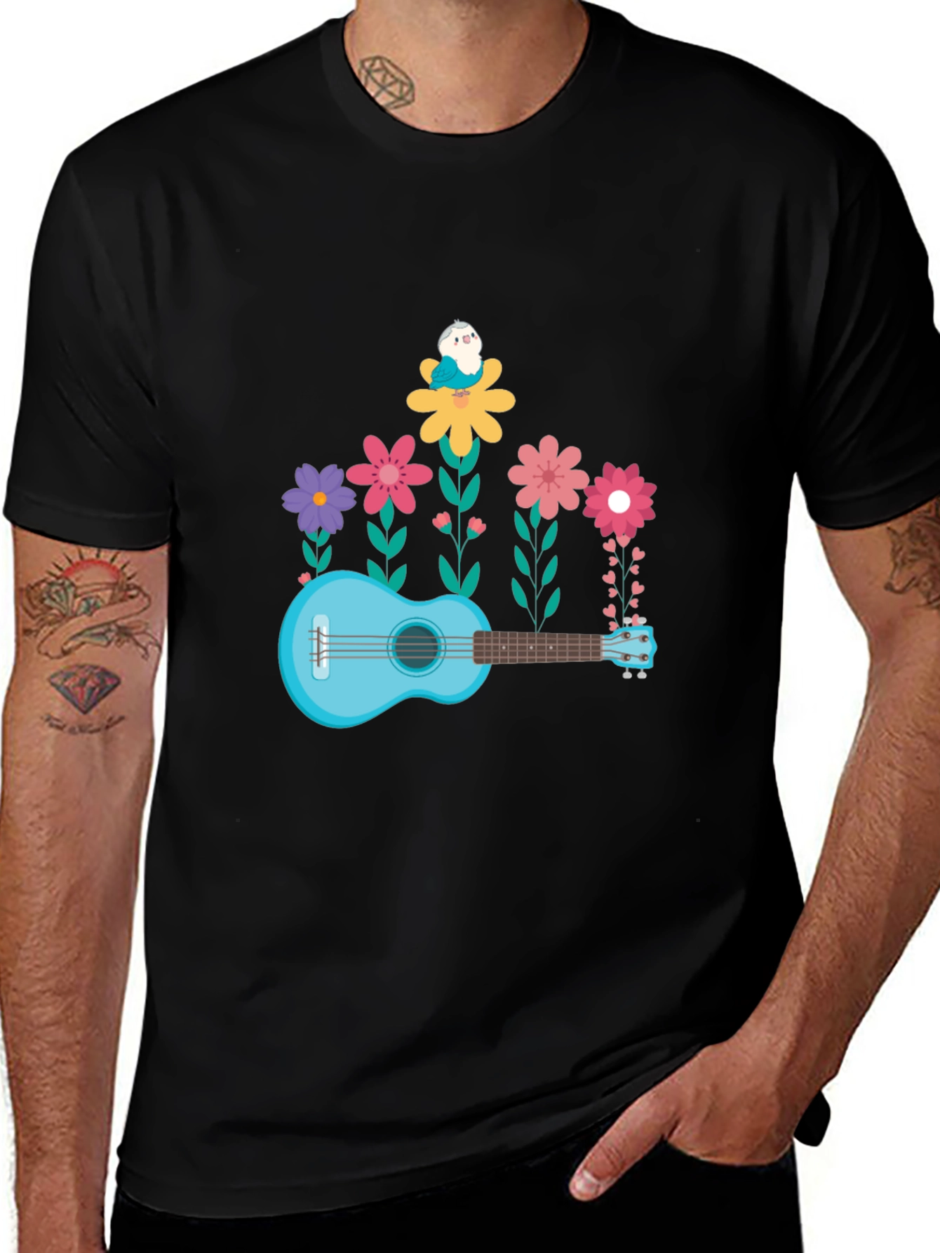 Floral Ukulele T-Shirt - Musical Garden Design