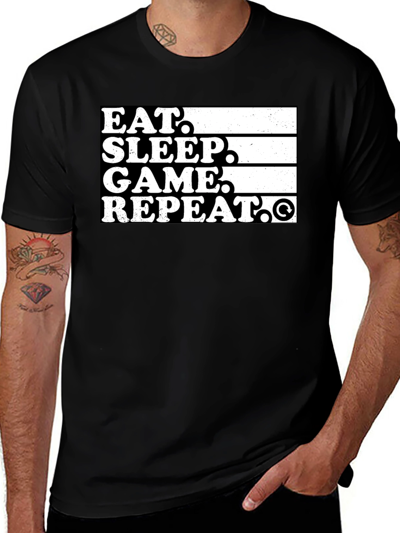 Variant 25 of Eat Sleep Game Repeat Black Graphic Tee