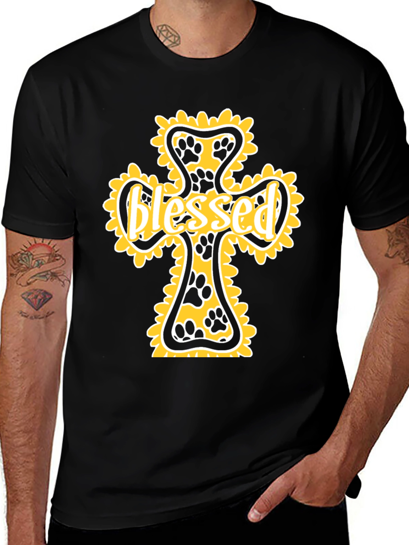 Variant 6 of Blessed Paw Print Cross Graphic Tee