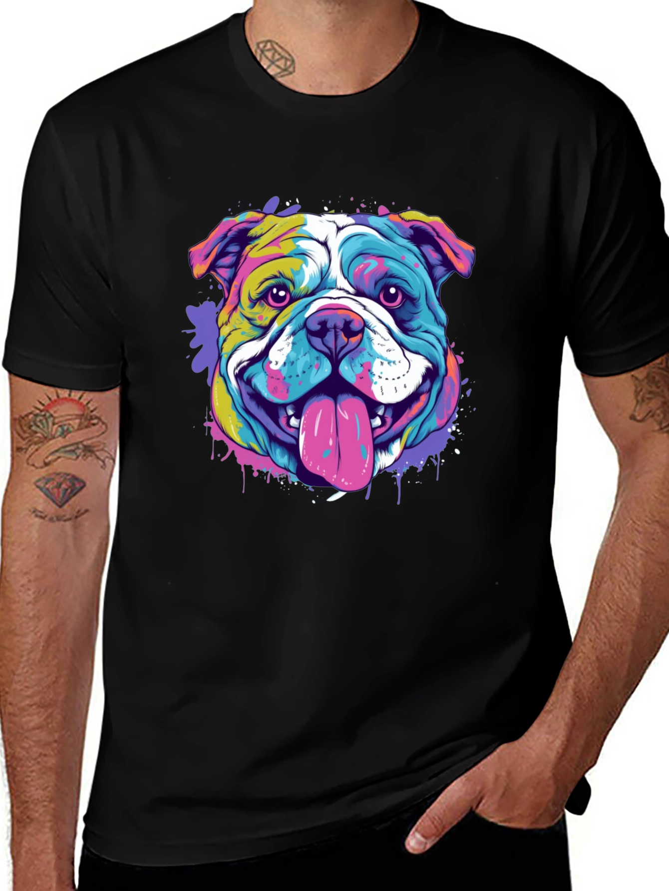 Variant 5 of Vibrant Bulldog Graphic Tee - Men's Black T-Shirt