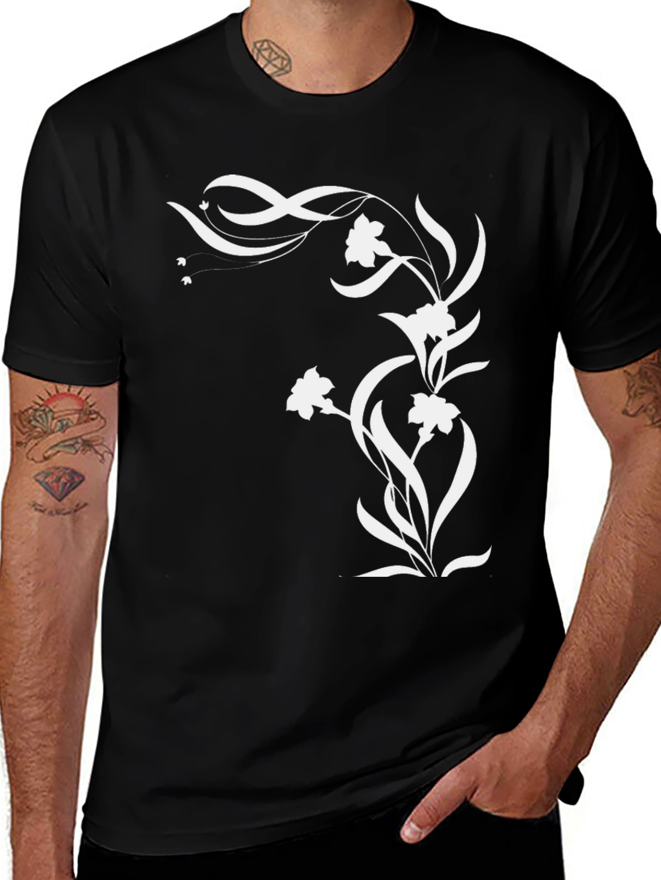 Floral Graphic Black T-Shirt - Stylish Men's Tee