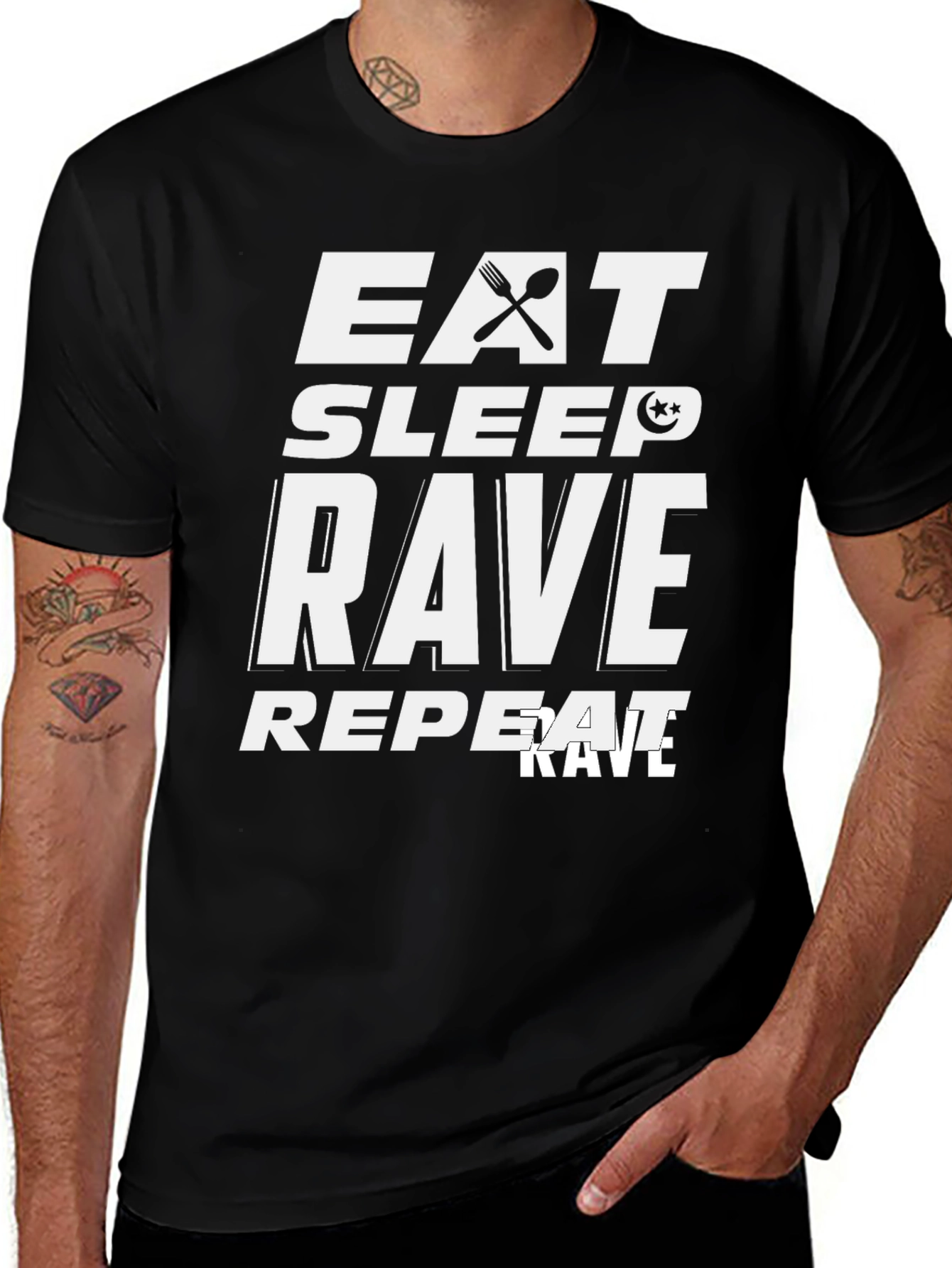 Variant 9 of Eat Sleep Rave Repeat Graphic Tee - Black