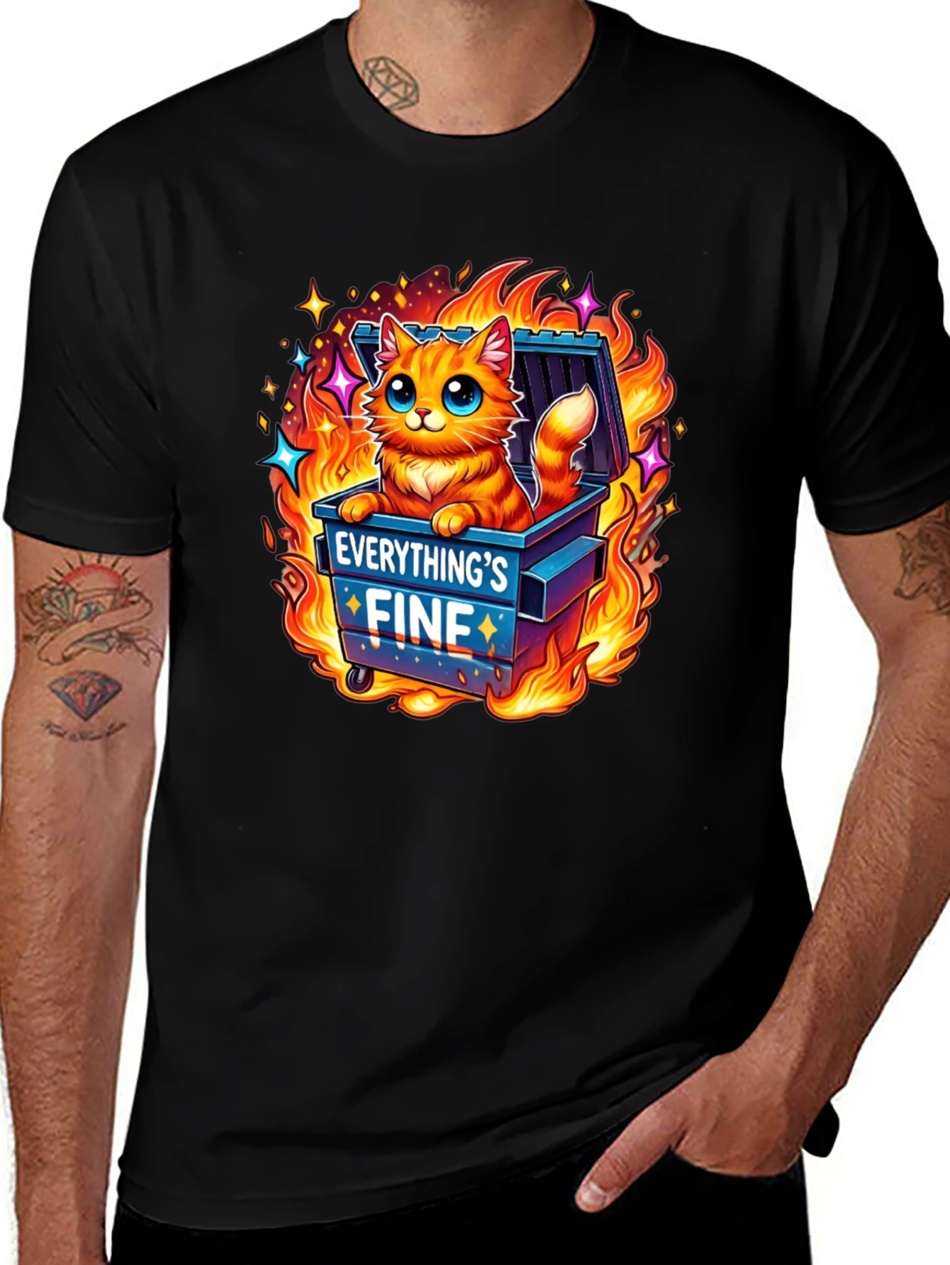 Variant 13 of Everything's Fine Cat Dumpster Fire Graphic Tee