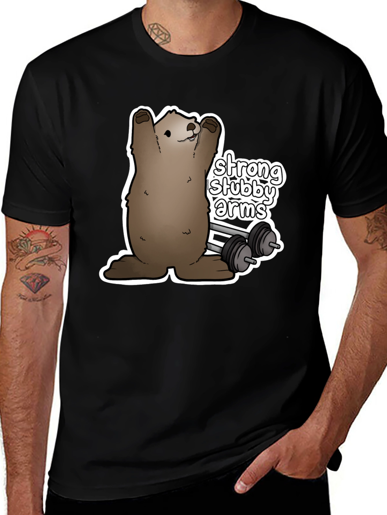 Variant 9 of Strong Stubby Arms Bear Black T-Shirt