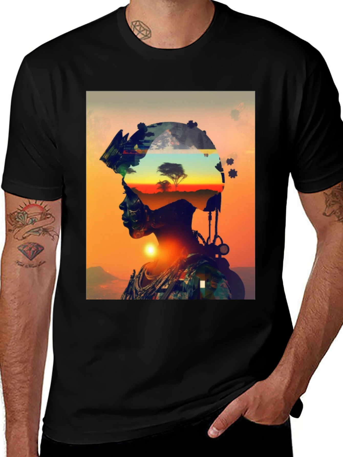 Sunset Silhouette T-Shirt - African Landscape Graphic Tee