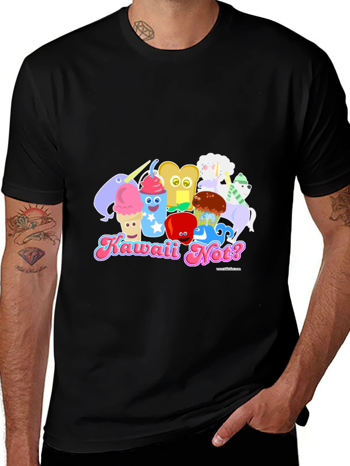 Variant 20 of Kawaii Not? Black T-Shirt, Cute Food Character Tee