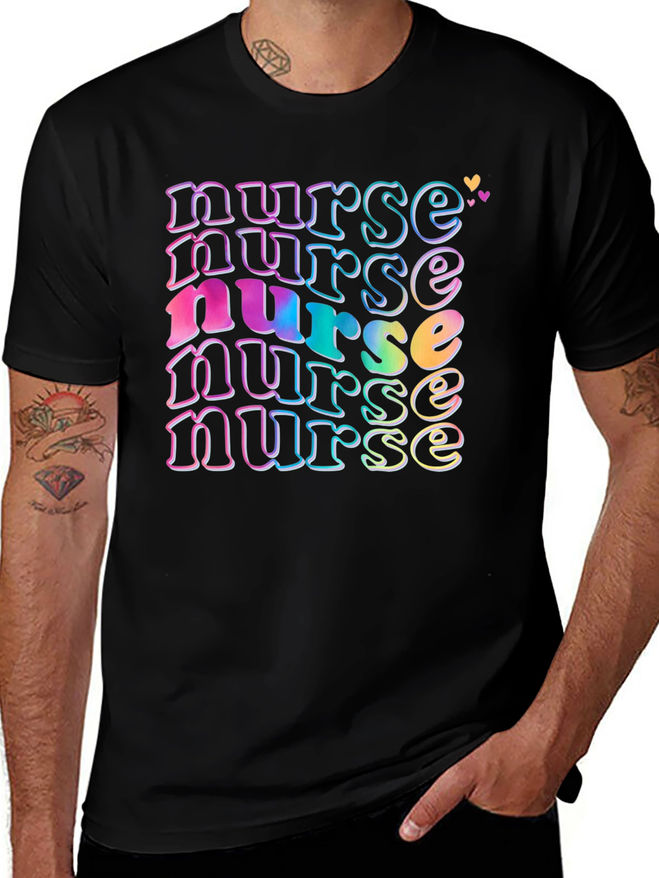 Black Retro Nurse T-Shirt, Colorful Graphic Tee main image