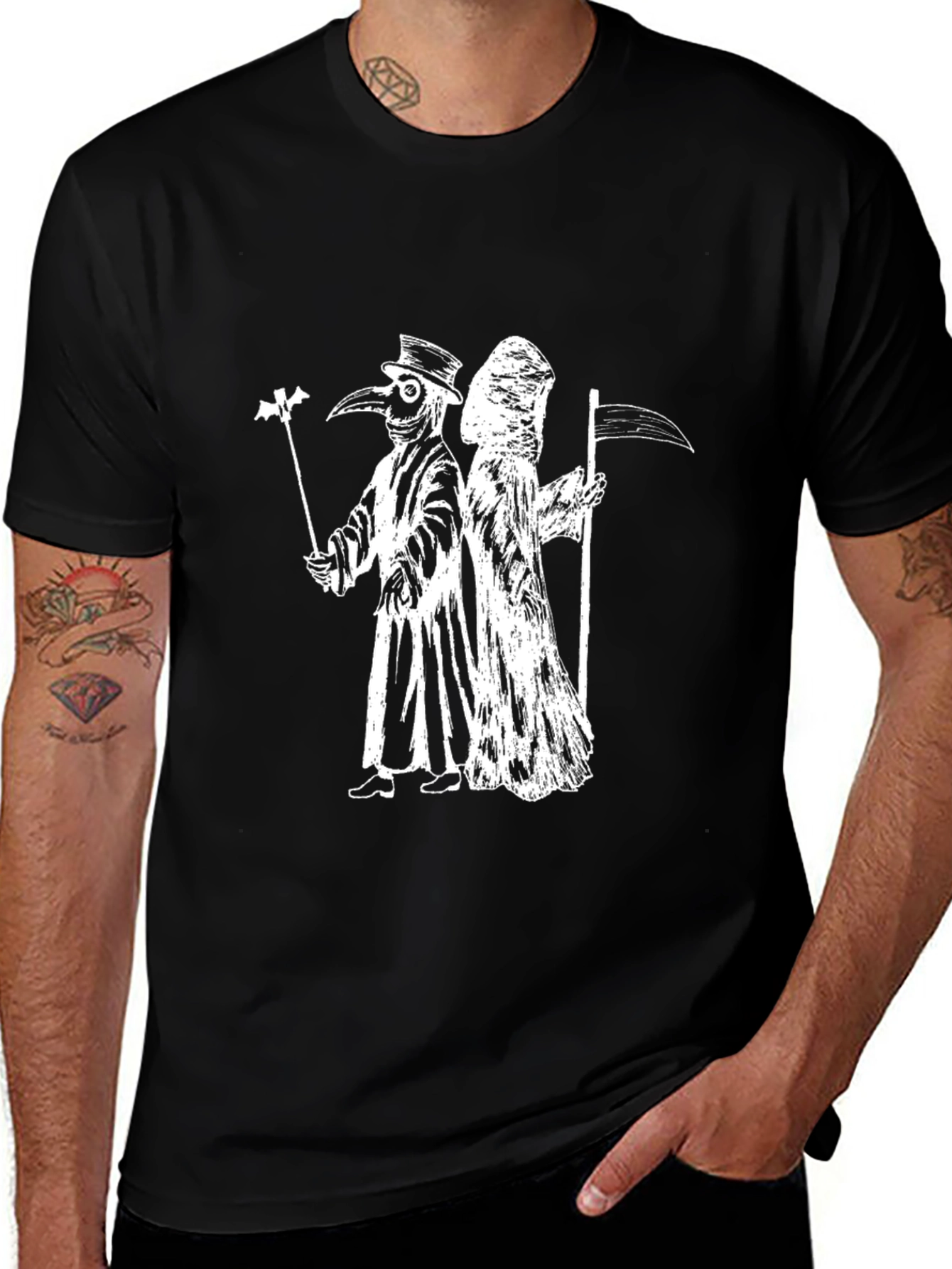 Variant 28 of Plague Doctor & Grim Reaper Black Graphic Tee