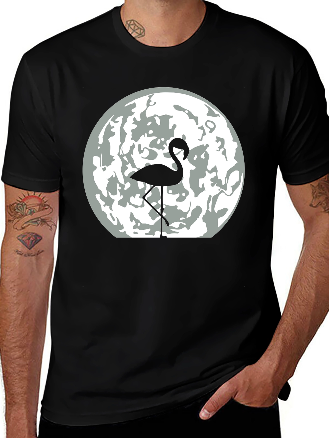 Variant 5 of Flamingo Moon Graphic Tee - Men's Black T-Shirt
